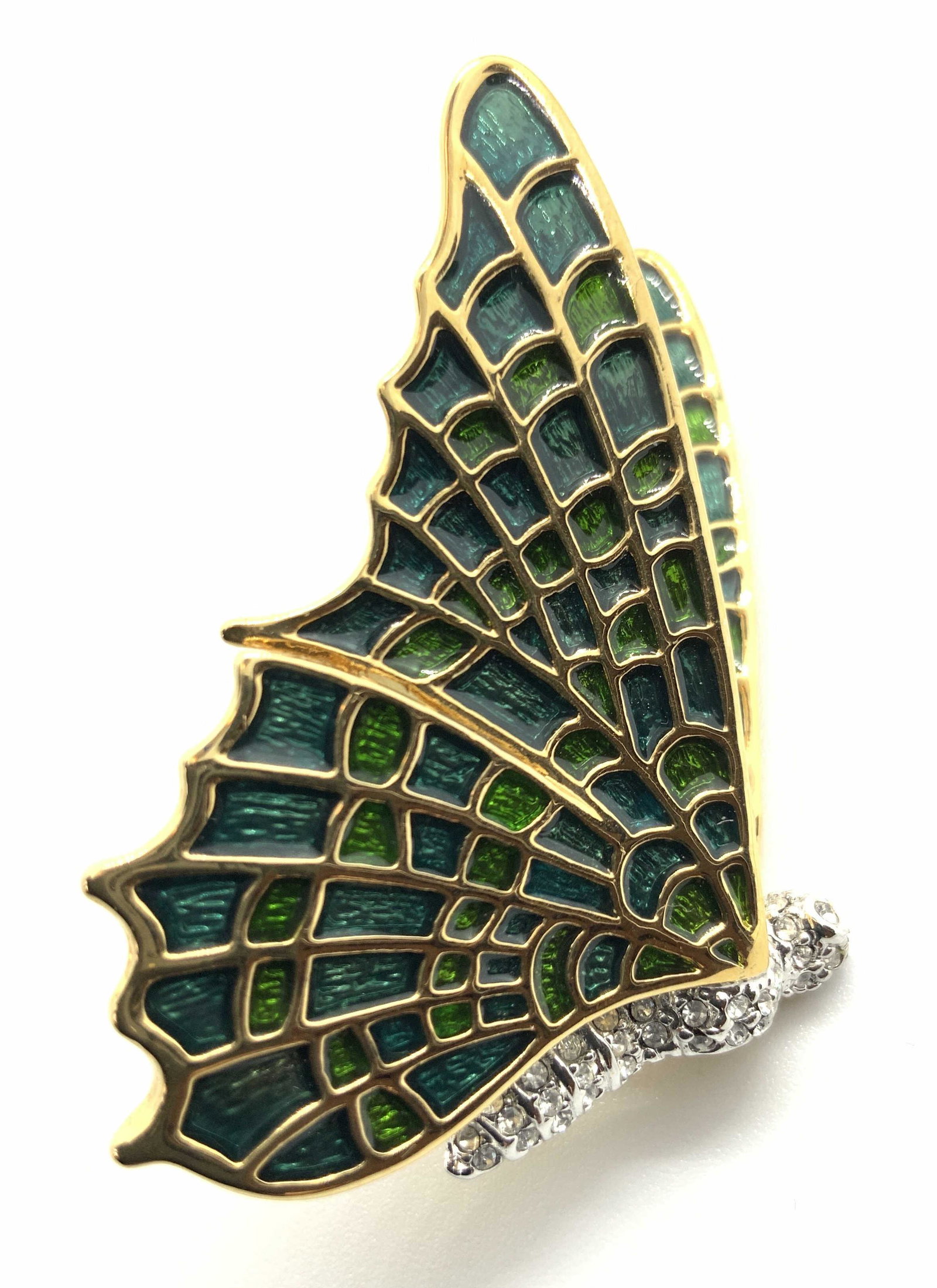 Kenneth Lane Enamel Rhinestone Butterfly Pin: Designer costume jewelry, Kenneth Kane butterfly brooch, estate jewelry, fashion jewelry, costume vintage jewelry, butterfly measures app 2.5 by 1.5 inches