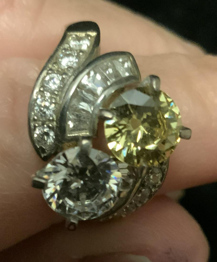 Vintage Silver toned Rhinestone Ring: Wedding ring style faux diamonds with baguettes, vintage jewelry, estate jewelry, measures app .5 inches top