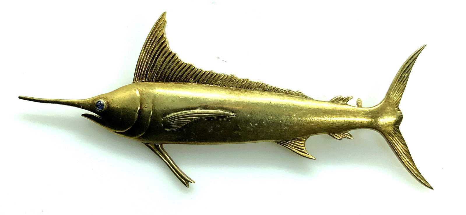 Gold Toned Marlin Fish Brooch: Pin, estate jewelry, vintage jewelry, fish pin measures length 3 inches by 1.5 inches, fashion jewelry