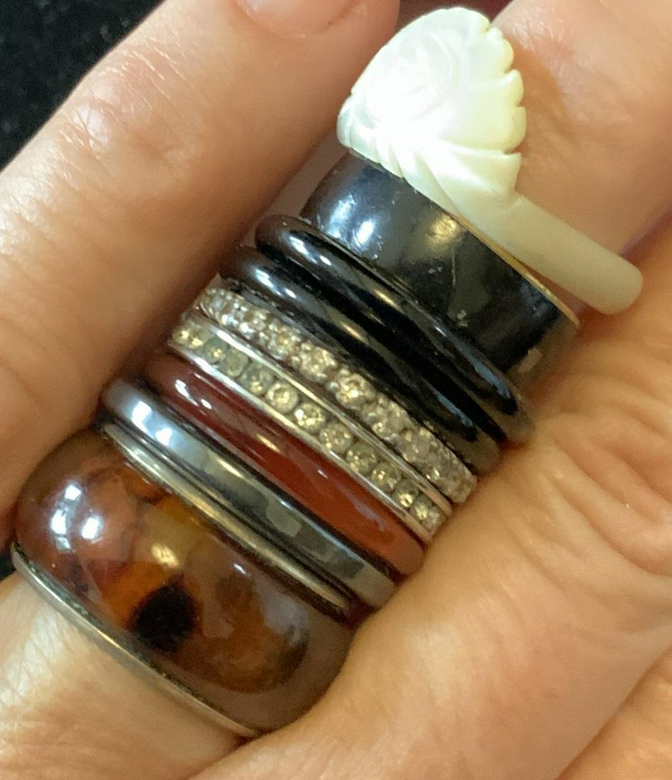 Group Lot 9 Vintage Band Rings: Bakelite, enamel, rhinestone more, vintage jewelry, estate jewelry, in box, Ladies vintage estate costume jewelry, wearables, fashion accessories