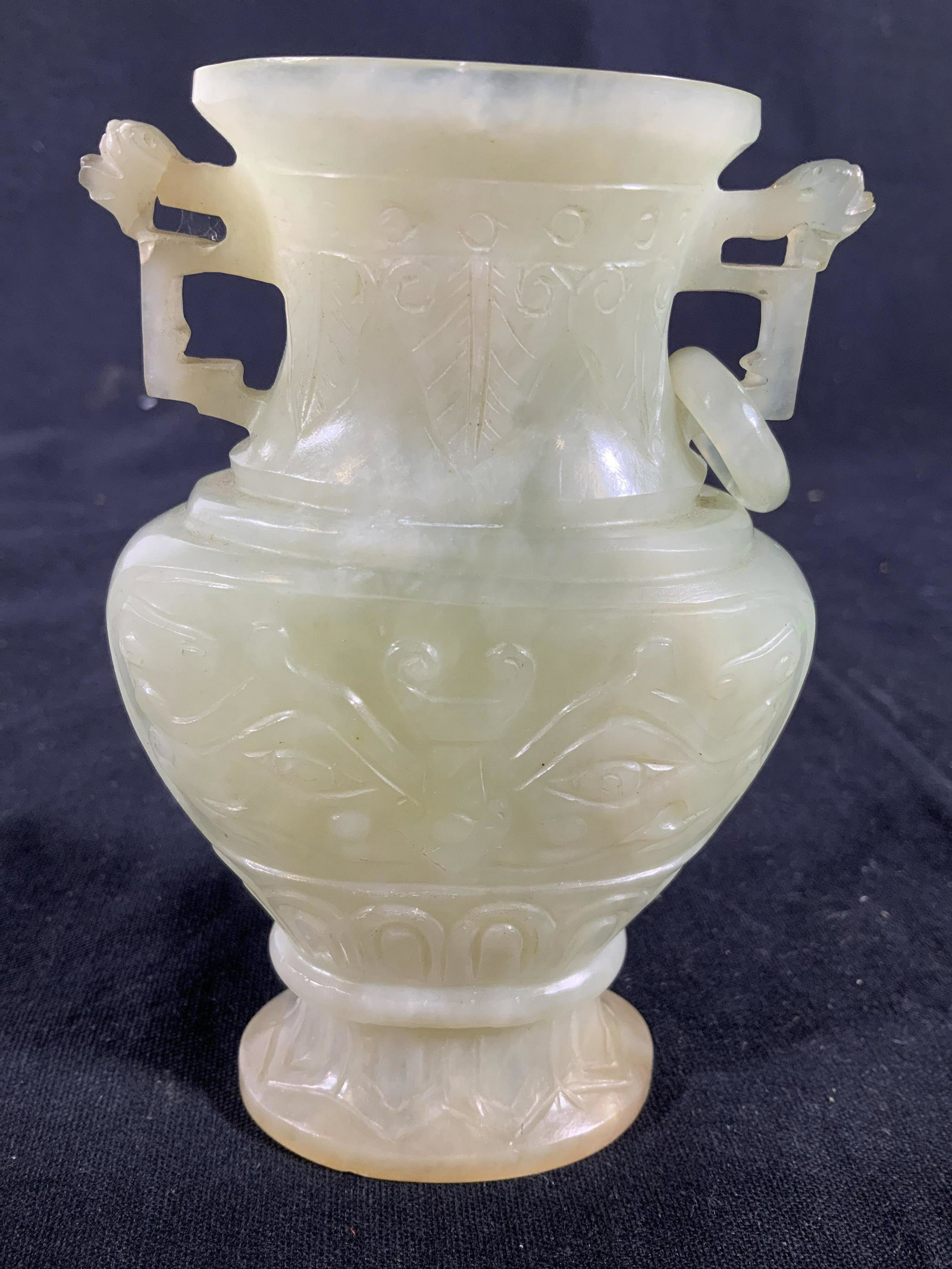 Asian Hand Carved Jade Vase: With dragon design on rich blue background, chinoiserie, Asian decorative arts, tableware, vase vessel, orientalism orientalia, measures app 4.5 inches square