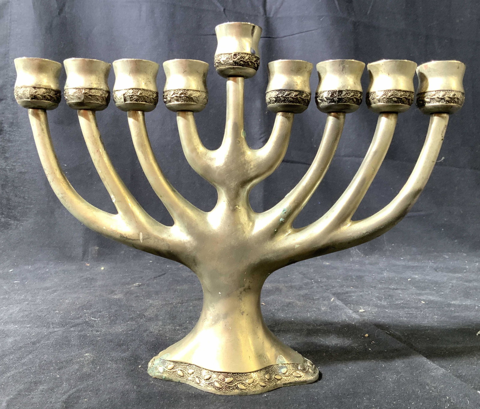 Silver Toned Metal Menorah, Israel: Israel arts and crafts, Judaica hebraica ht 8 inches width 10 inches, Jewish ceremonial, tableware