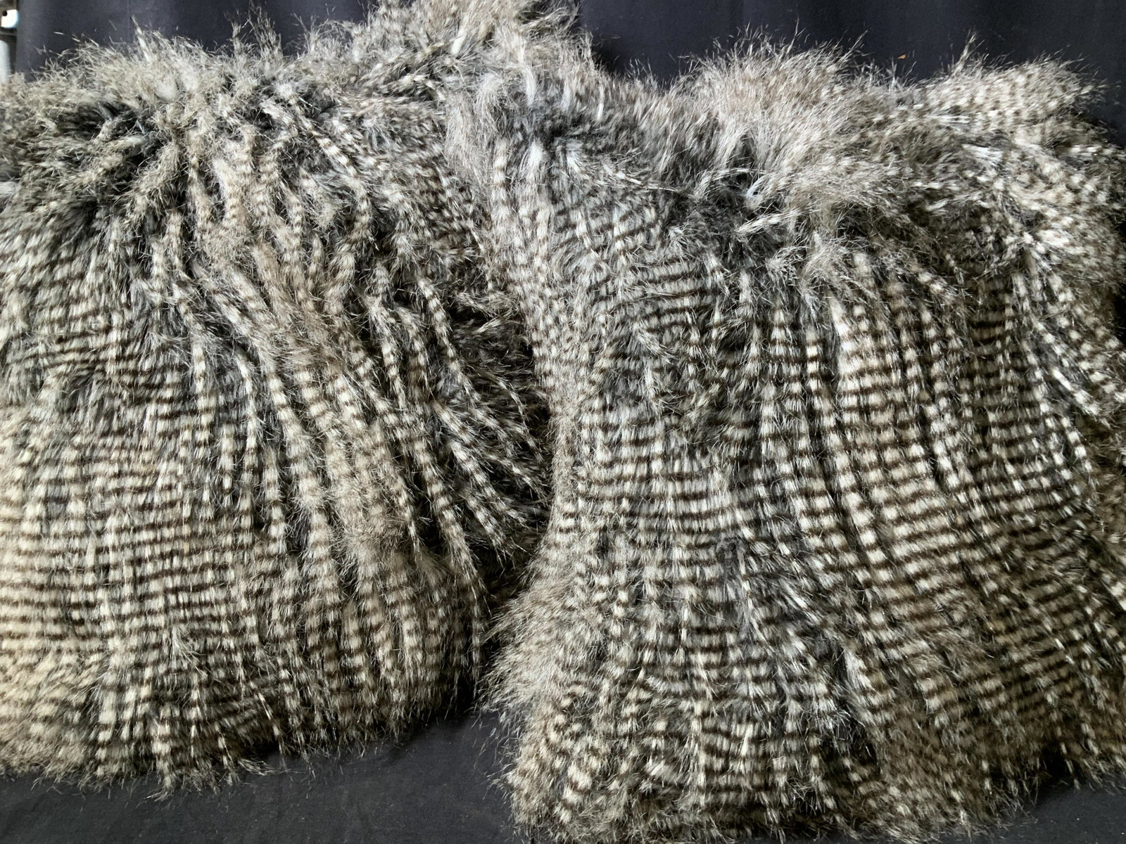 Pair Grey Feathery Throw pillows: Good condition, decorative accessories, each measures app 18 inches square, toss pillows, throw pillows, accent pillows, home decor