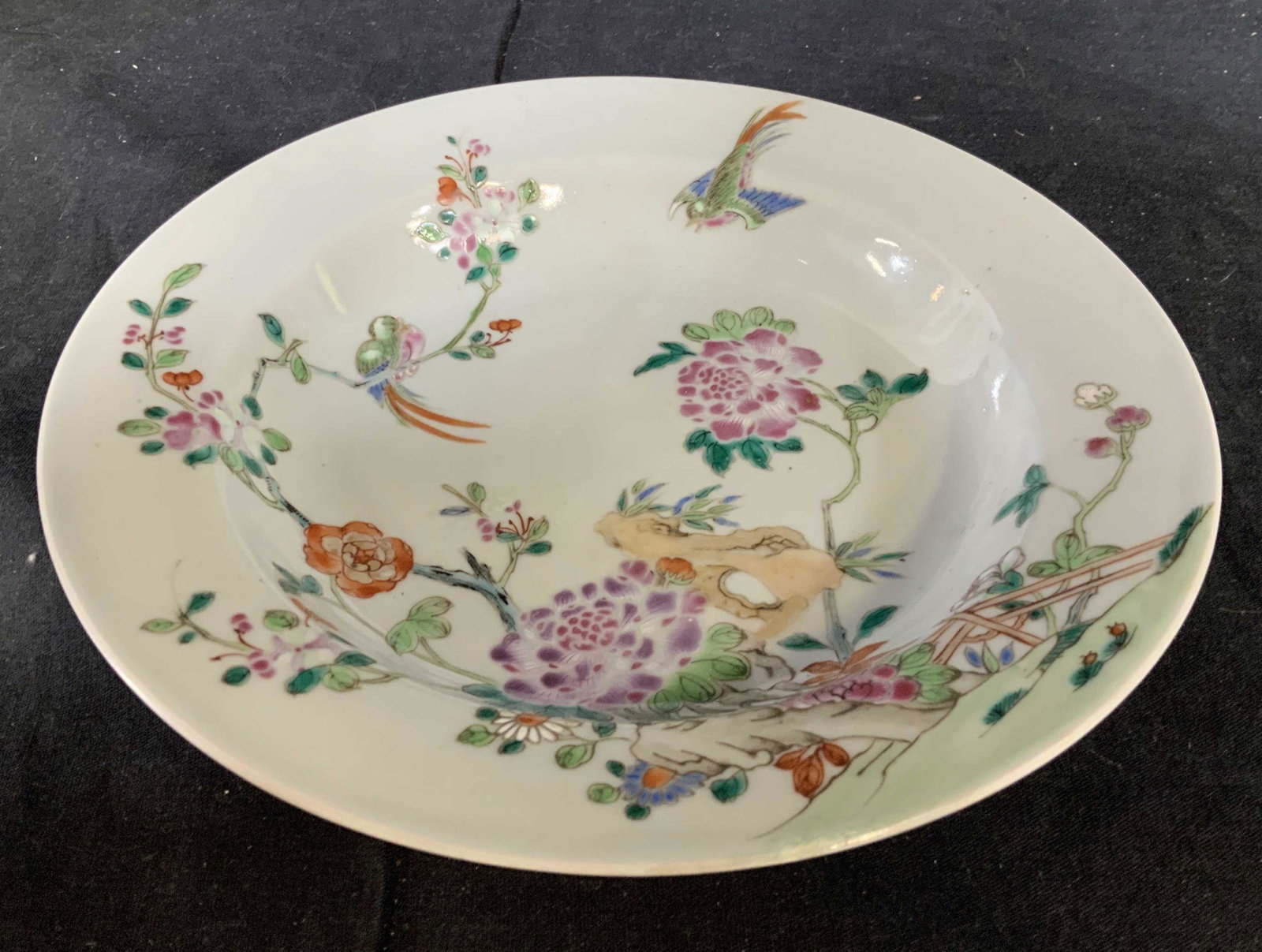 Asian Porcelain Painted Plate: Painted with birds and garden scenes on celadon glazed background, diameter app 9 inches painted plate, decorative arts and accessories, tableware, tabletop decor
