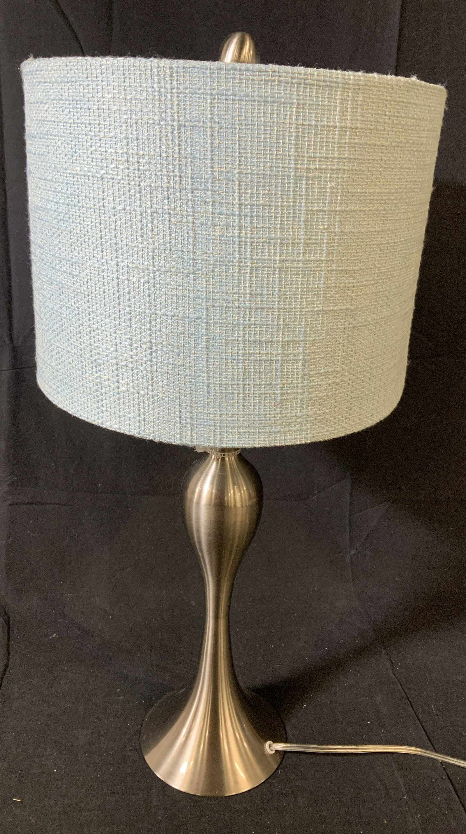 Contemporary Chrome Lamp Blue Shade: Ht app 25 inches, aqua toned shade good condition, lamp, lighting, table lamp, home lighting and accessories