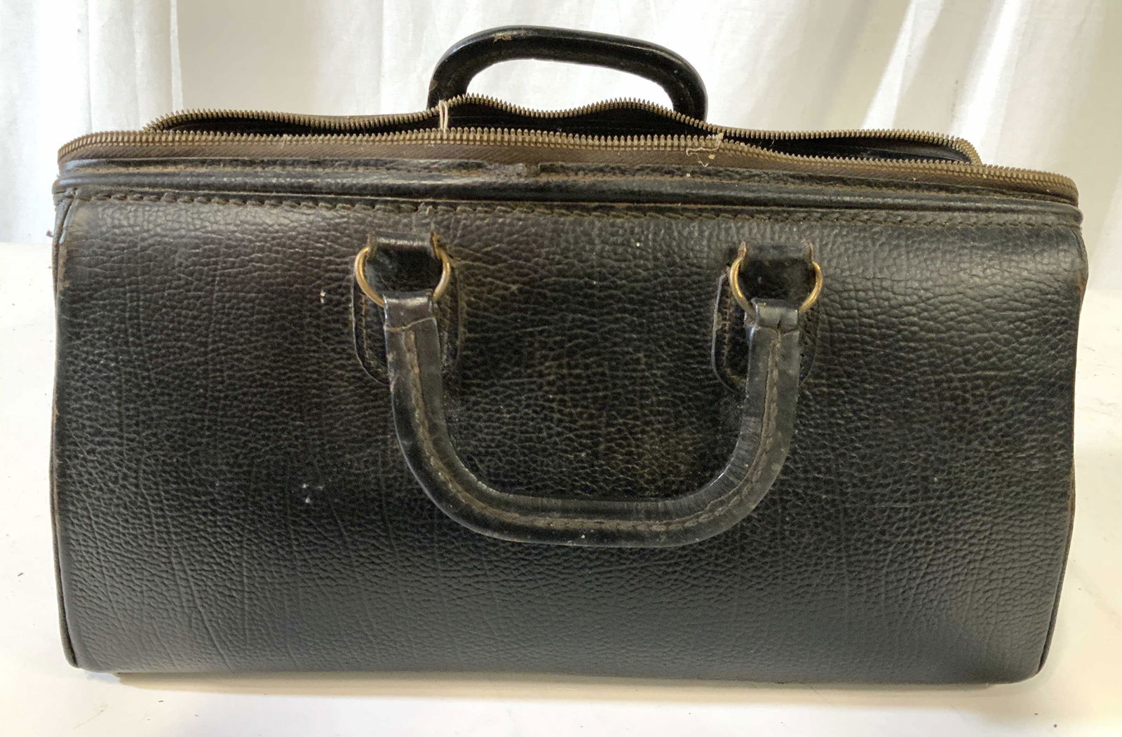Antique Leather Doctors Medical Bag: Vintage possibly antique, Hard case leather with brass hardware, brass tag reads REST NY, New York, underside of bag reads top grain cow hide, collectible doctors supply, medical supply, doctor bag, m
