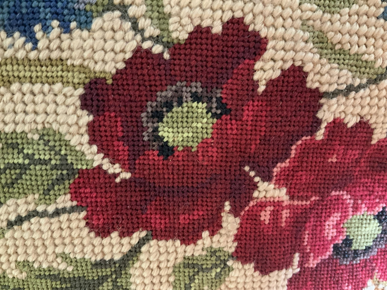 Vintage Hand Made Needle point Pillow: Throw pillow, toss pillow, decorative accessory, needlepoint, home decor, arts and crafts measures app 15 by 13.5 inches, floral design