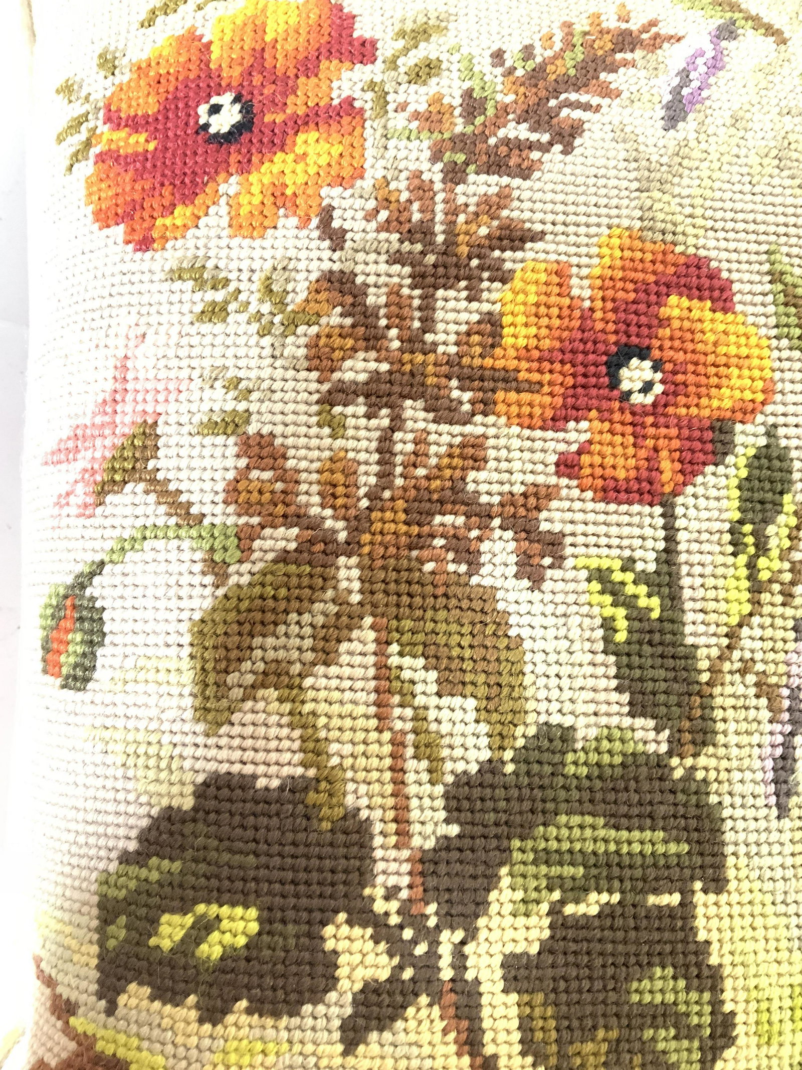 Vintage Hand Made Needlepoint Throw Pillow: Toss pillow, decorative accessory, hand made, arts and crafts, home decor, measures app 14 inches square, collectible