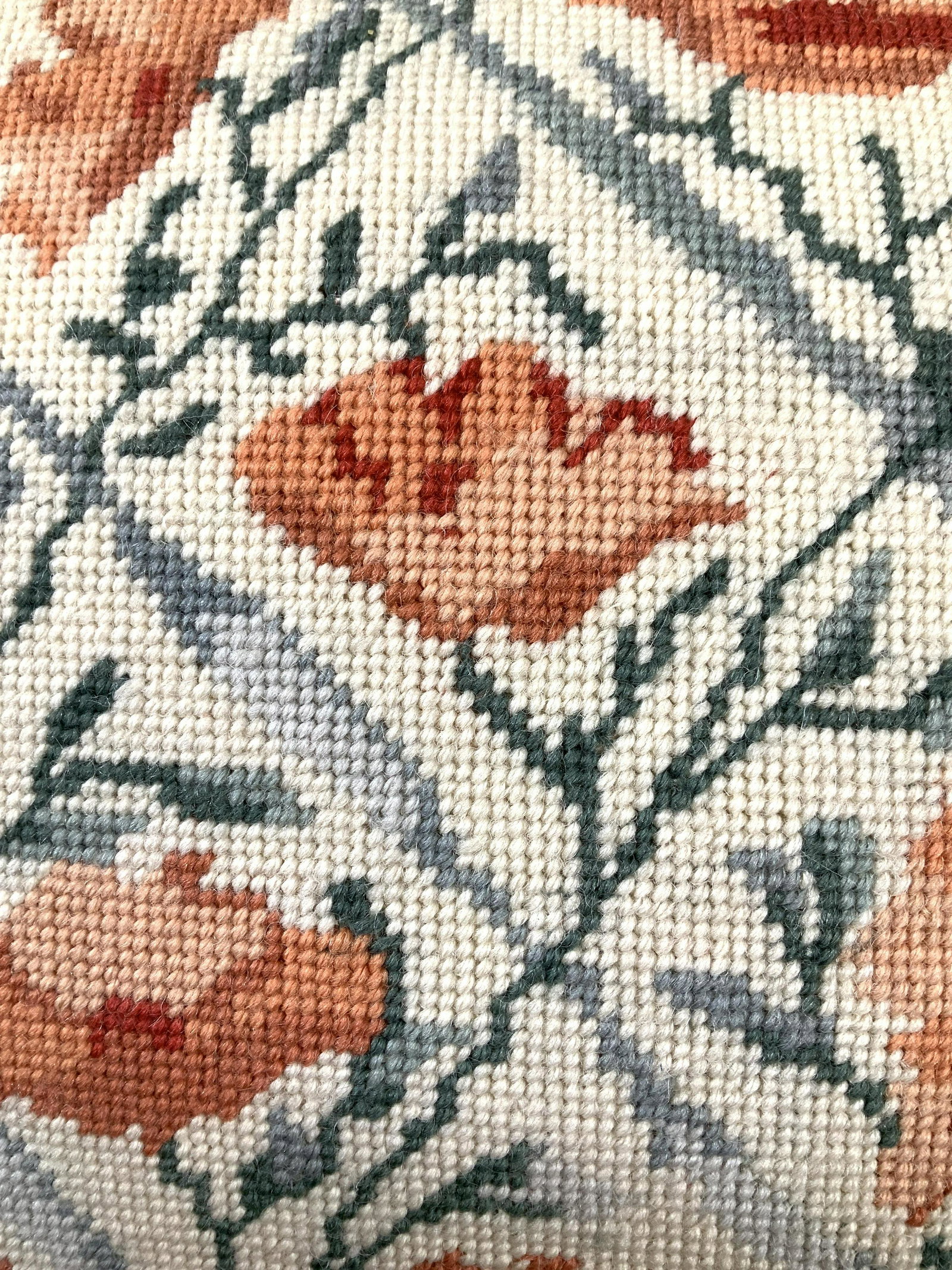 Vintage Needlepoint Toss Pillow: Throw pillow, decorative accessory, hand made orange blossoms needlepoint pillow, measures app 13.5 inches square