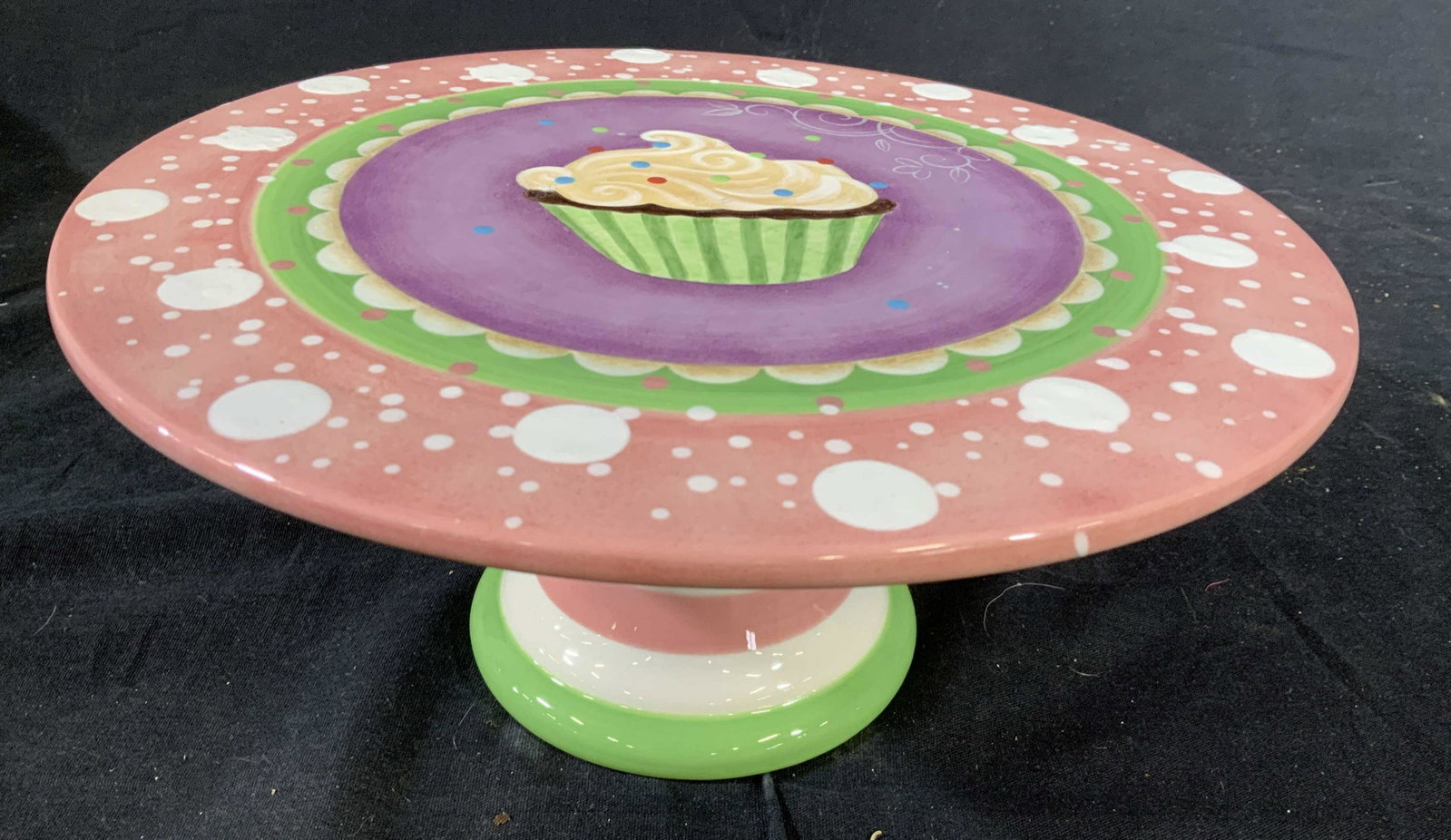 New Ceramic Cake Stand Dessert Pedestal: New old stock from Westchester New York table ware ceramics shop, whimsical dessert stand, measures ht 5 inches diameter 10 inches