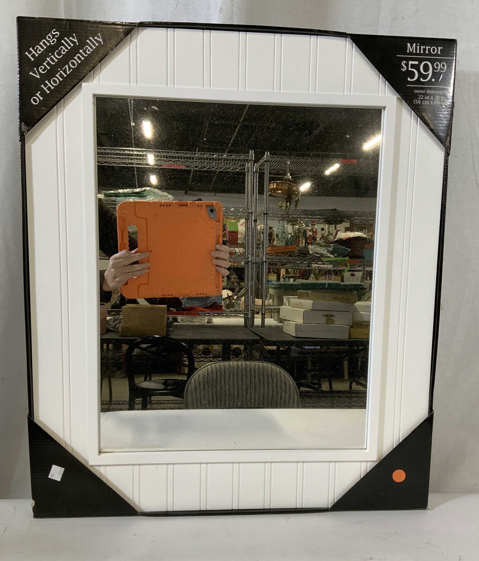 Bed Bath Beyond Mirror New in Box: Bed bath beyond mirror, in original packaging and box, never used measures 22 by 26 inches, hangs vertically or horizontally, home decor, decorative arts and accessories, home accent, wall furnishings