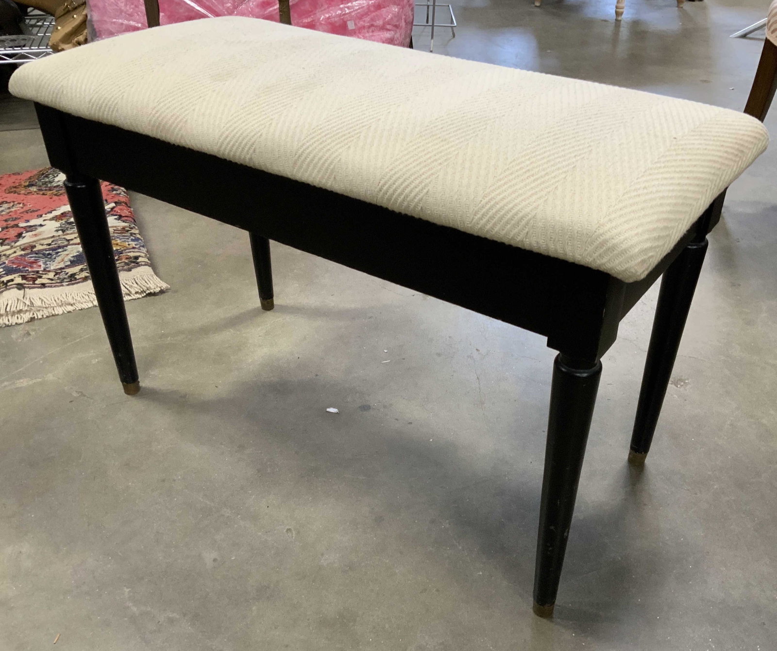 Upholstered Piano Bench: 19 ht, 30 by 14 inches, upholstered piano bench, seating stool