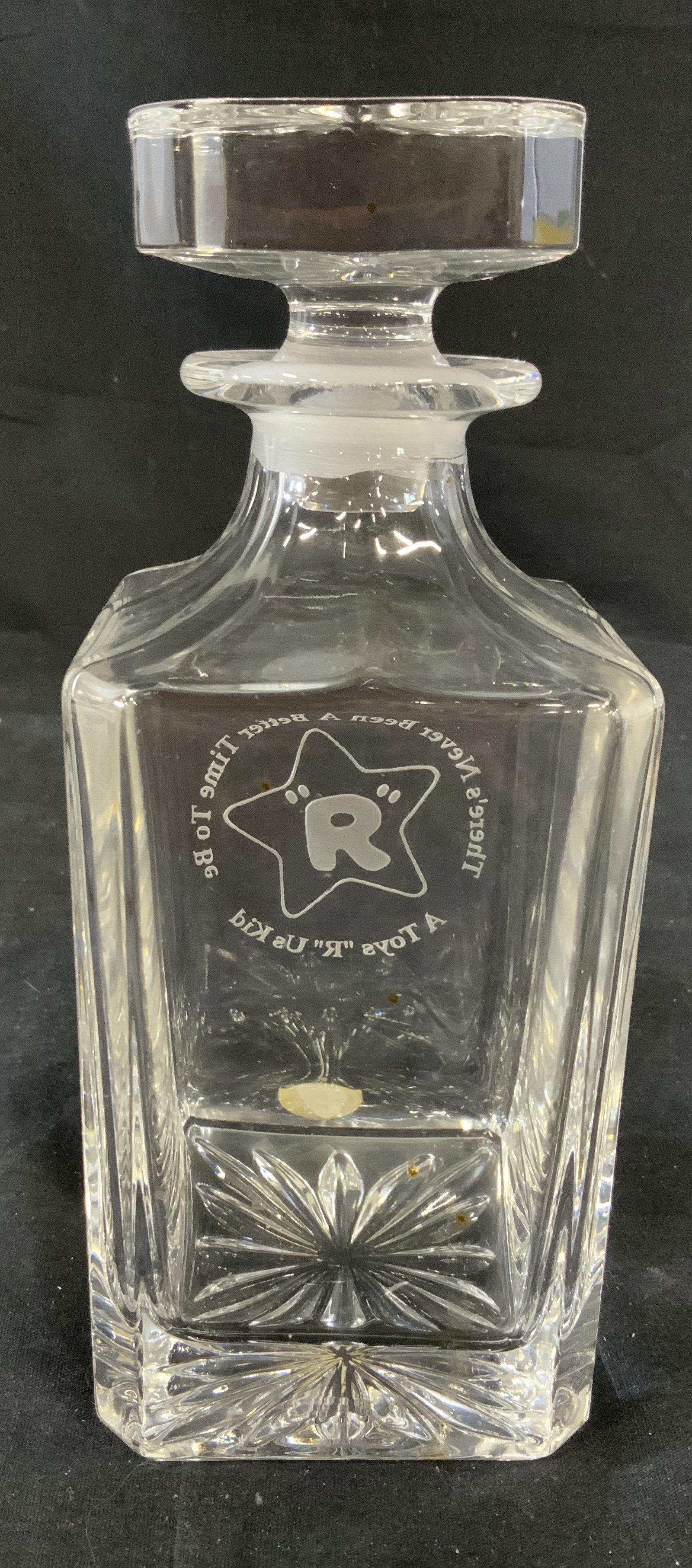 Engraved Crystal Decanter, Toys R Us: Crystal decanter engraved There’s never been a better time to be a toys r us kid, ht 9 inches, label for KusakCrystal, barware, collectible, vessel, water carafe