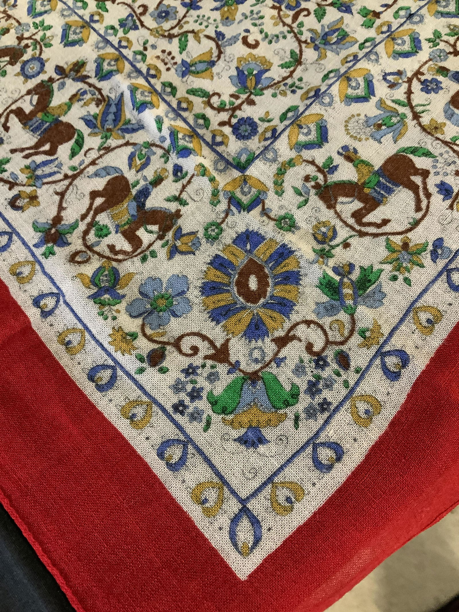 Vintage Horse and Rider themed Scarf: texture of light weight wool, vintage scarf, wrap, fashion accessory, ladies wearable, measures app 27 inches square