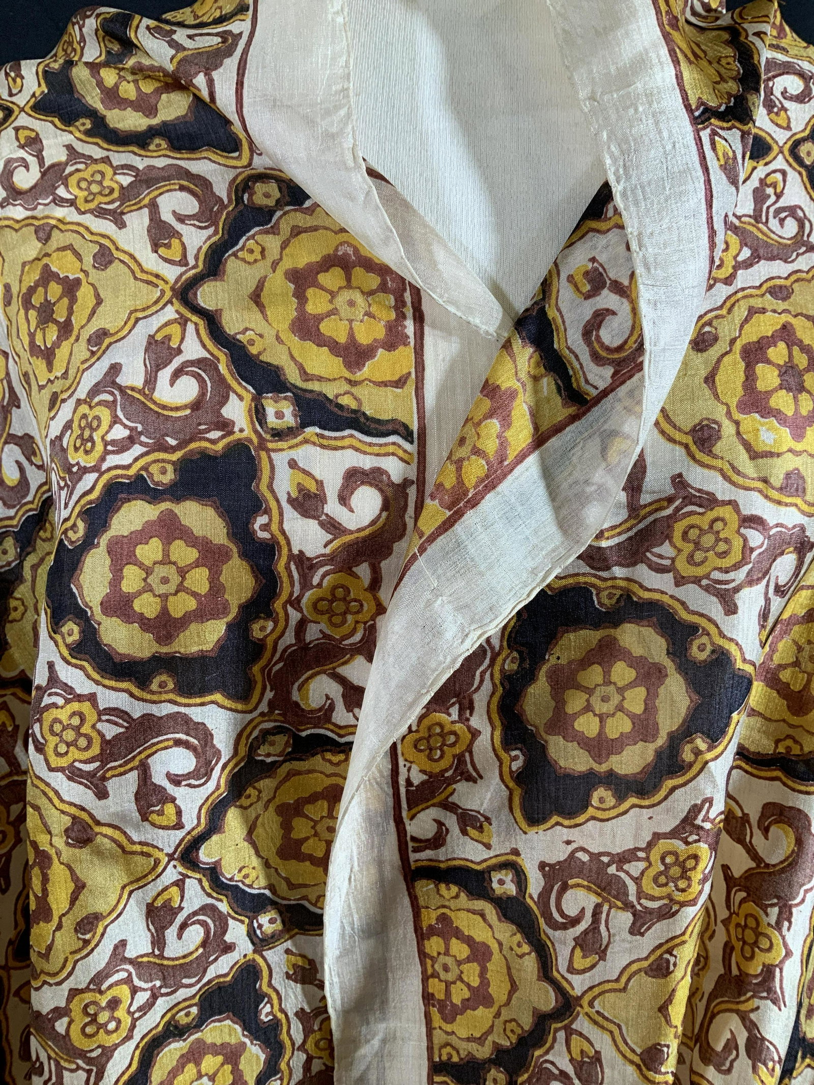 Large Vintage Pierre Cardin Silk Shawl: Luxury designer fashion, silk shawl, drape, neck wear, wrap, labeled for Pierre Cardin, designer fashion accessory, measures app 43 by 72 inches,