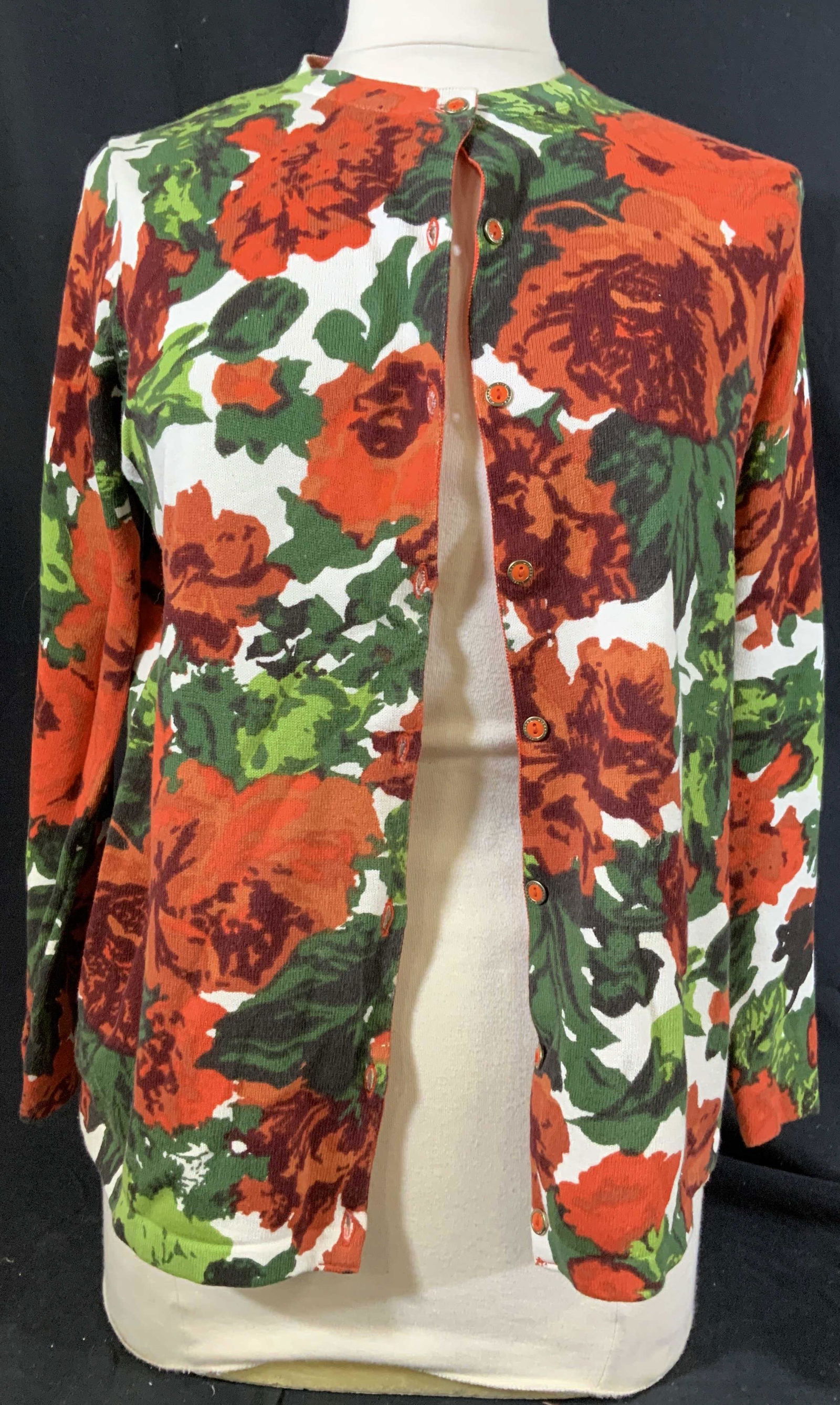 Vintage Button Up Fashion Top: Sweater, bright floral pattern fits size medium and small, ladies fashion, wearables cardigan, sweater,