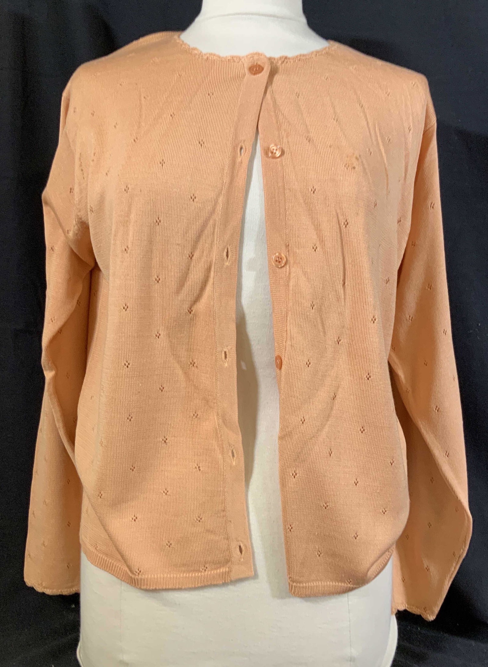 Diane Von Furstenberg Vintage Sweater Set: Peach toned button up sweater with coordinating tank top, size medium, beads cleaning, vintage designer fashion,
