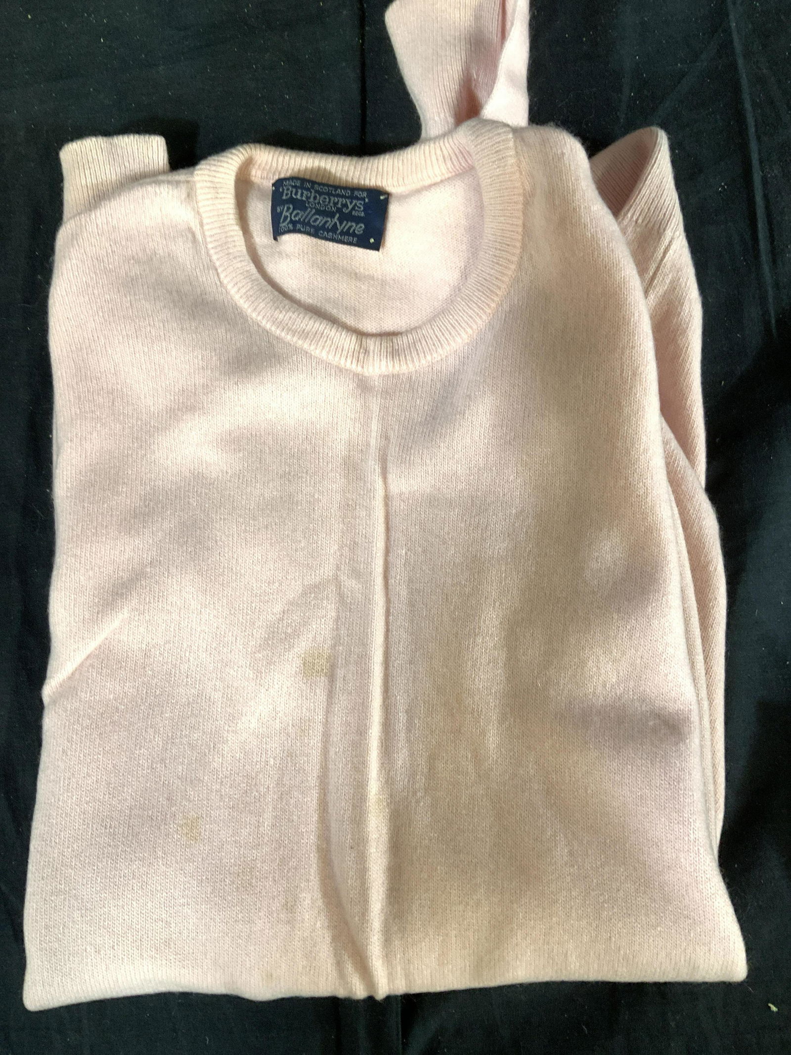 Burberry Designer Pink Cashmere Sweater: Made in Scotland, pure cashmere, label for luxury fashion designer Burberry’s, needs cleaning, fits size medium, vintage designer fashion, spring fashion