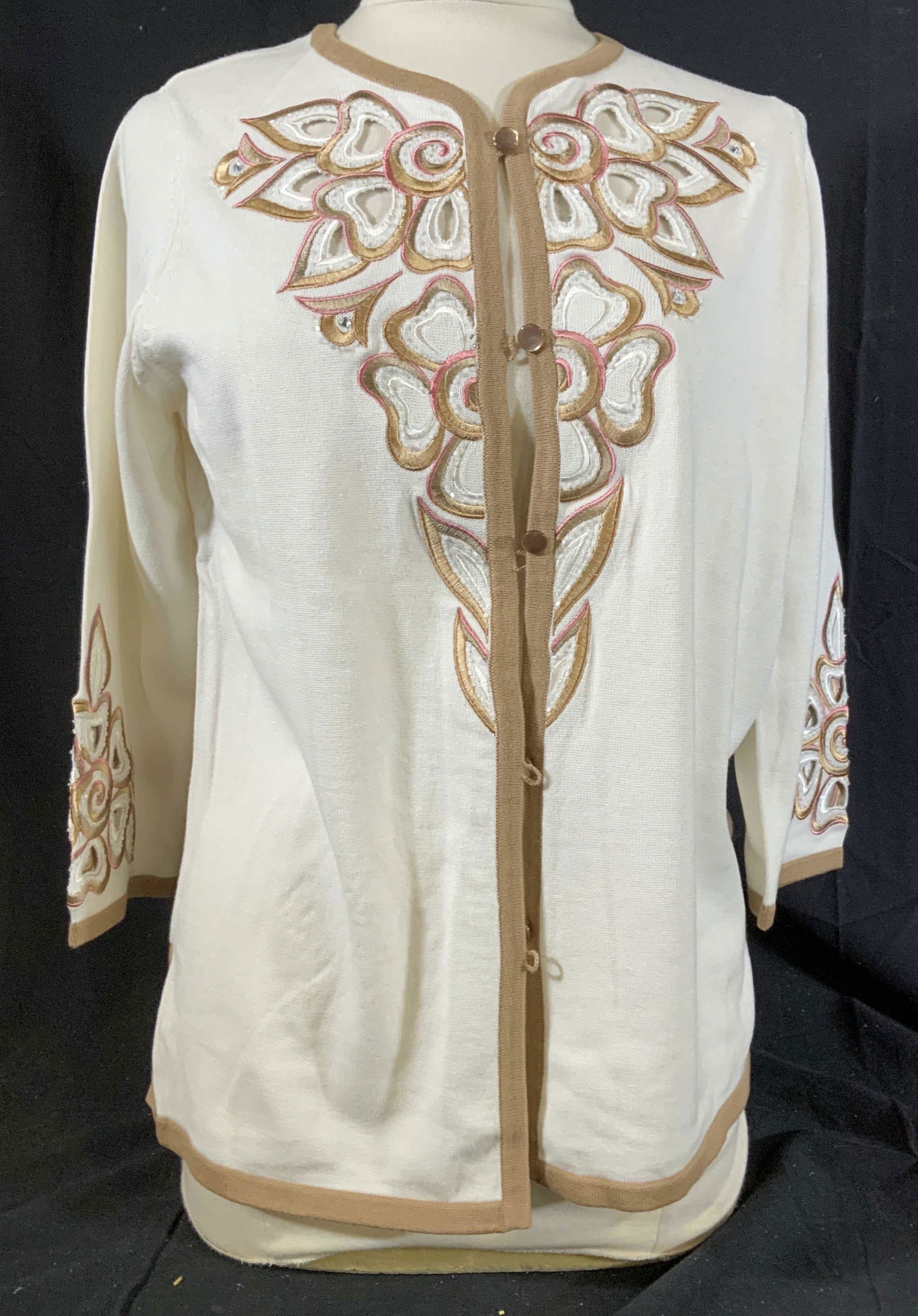 Vintage Bob Mackie Sweater Set: Bob mackie button up sweater with coordinating top, sweater set, luxury vintage designer Bob Mackie Wearable Art clothing, vintage spring fashion, wearables, fits size medium, possibly never worn, fou