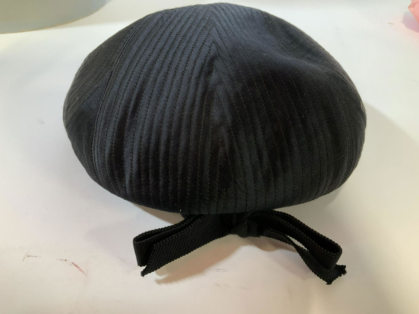 HATTIE CARNEGIE OF NEW YORK vintage Hat: Black silk hat comes with hat box, vintage fashion accessory, ribbon adjusts sizing, retro fashion, beret style