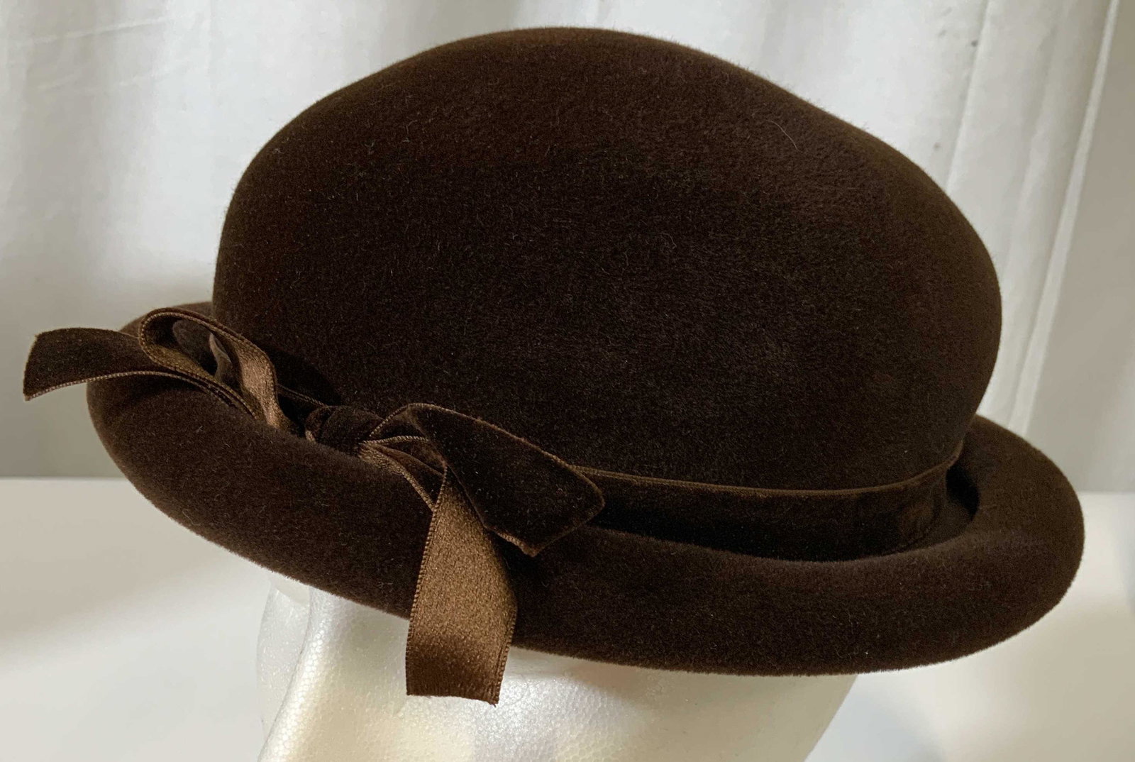 FLECHATSE, France, velvet Hat: Vintage chapeau, hat, cap, rich brown velvet tone, vintage fashion accessory, luxury French fashion accessory, comes with BONWIT TELLER hat Box inside hat diameter app 7.5 inches