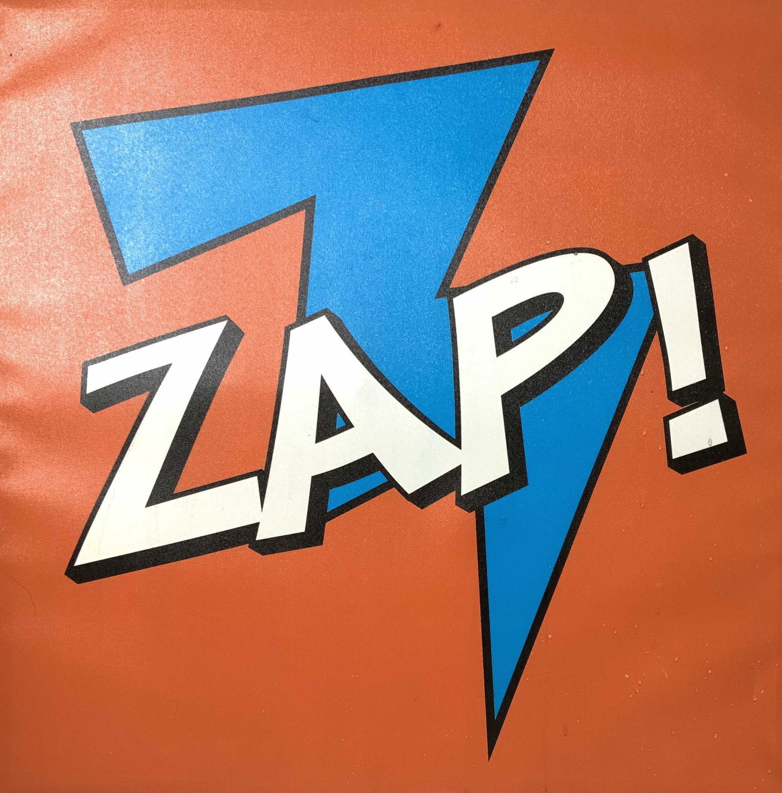 Pop Art ZAP! Artwork on Canvas: One of series of three possibly silkscreen on canvas, possibly spray paint on canvas, comic book style ZAP ! on lightening bolt exclamation, pop art, contemporary art, vivid colors , pop art, measures