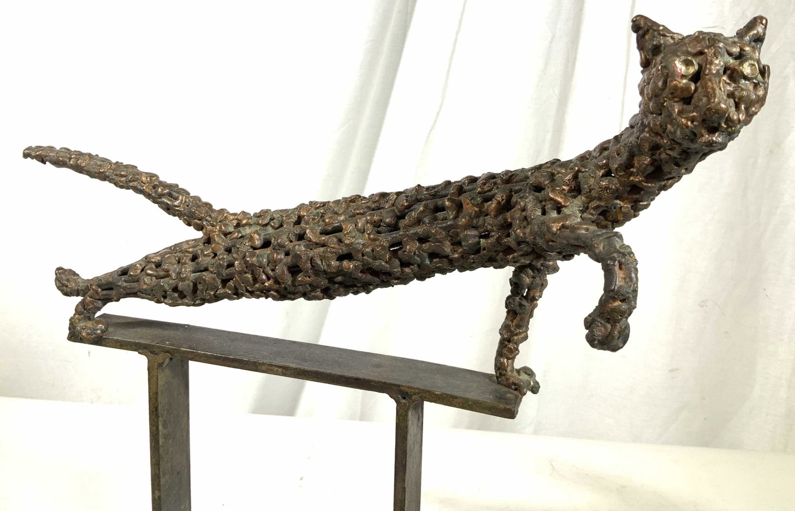 DOROTHY ROBBINS Bronze Cat Sculpture: Dimensions h 17.7 inches w 16 inches d 5.5 inches, circa 1960’s sculpture by Dorothy Robbins of a cat perched high on its base, signed , good condition, Dorothy Robins (1920-1999) American artist, s