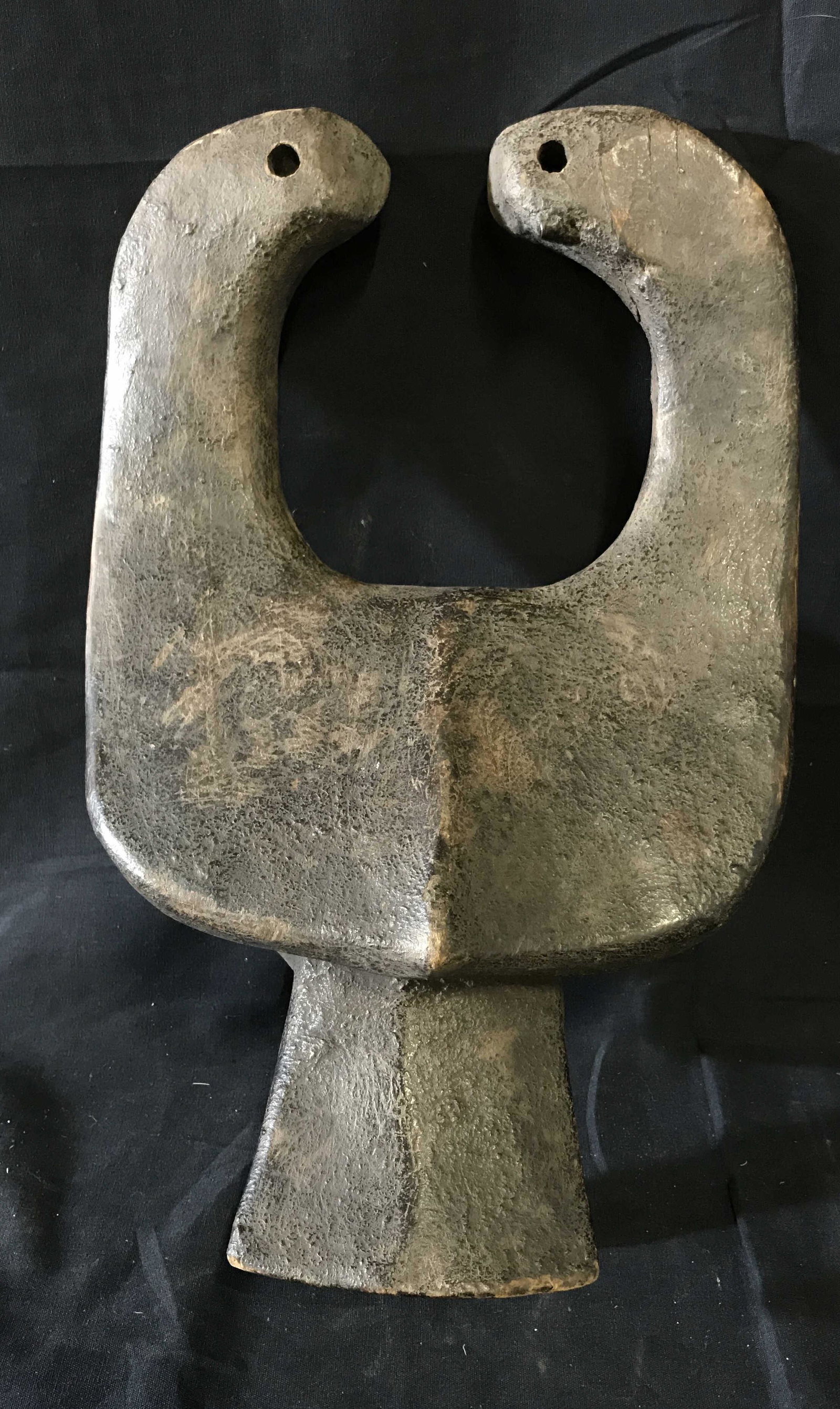 Nigerian Mamah Mask: Nigerian Mamah mask or buffalo mask, origins found in Nigeria west Africa, zoomorphic mask, mama mask, possibly used as a protective symbol for harvest prosperity, hand carved from a single block of w