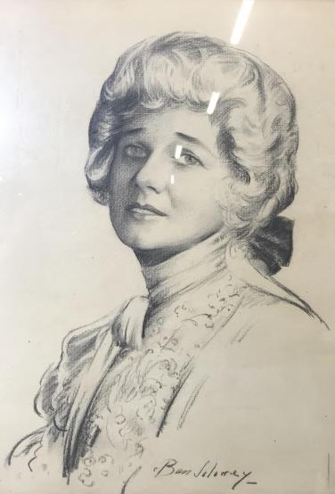 Signed Portrait Ben Solomey: Signed, appears to read Ben Solomey / Solowey. charcoal on linen paper portrait, signed in the lower center section, depicts man in French 1800s attire some color aging to edges of paper, painted gold