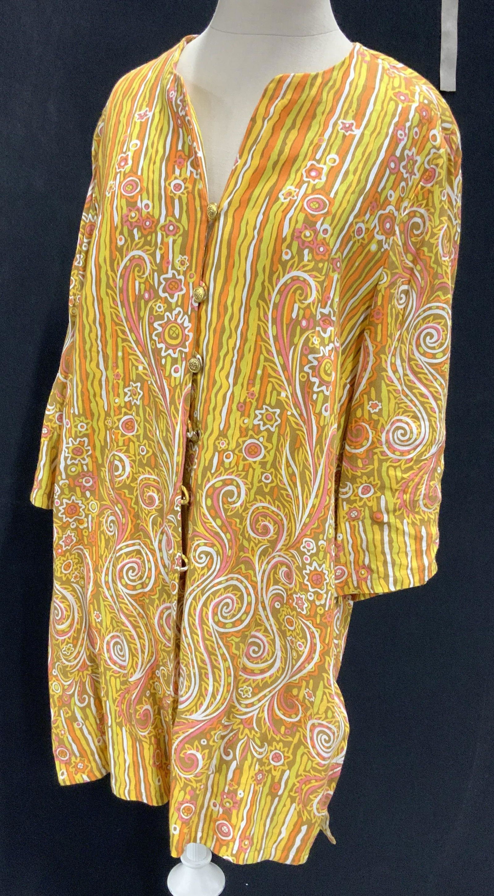 Vintage Bob Mackie Spring Fashion Top: Circa 1970’s retro fashion item, button up long top, belted as dress, tunic or cover up, designer fashion, vintage spring fashion fits size medium