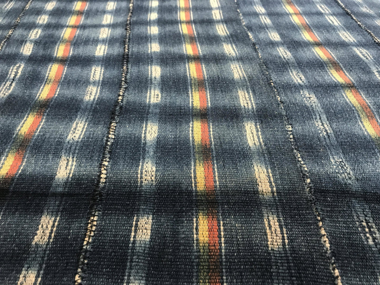 Vintage Burkina Faso Indigo Textile: Vintage Burkina Faso Indigo textile with stripped pattern, fabric with fringes in the ends, originates from Burkina Faso West Africa officially the Republic of Burkina Faso, overall in good condition,
