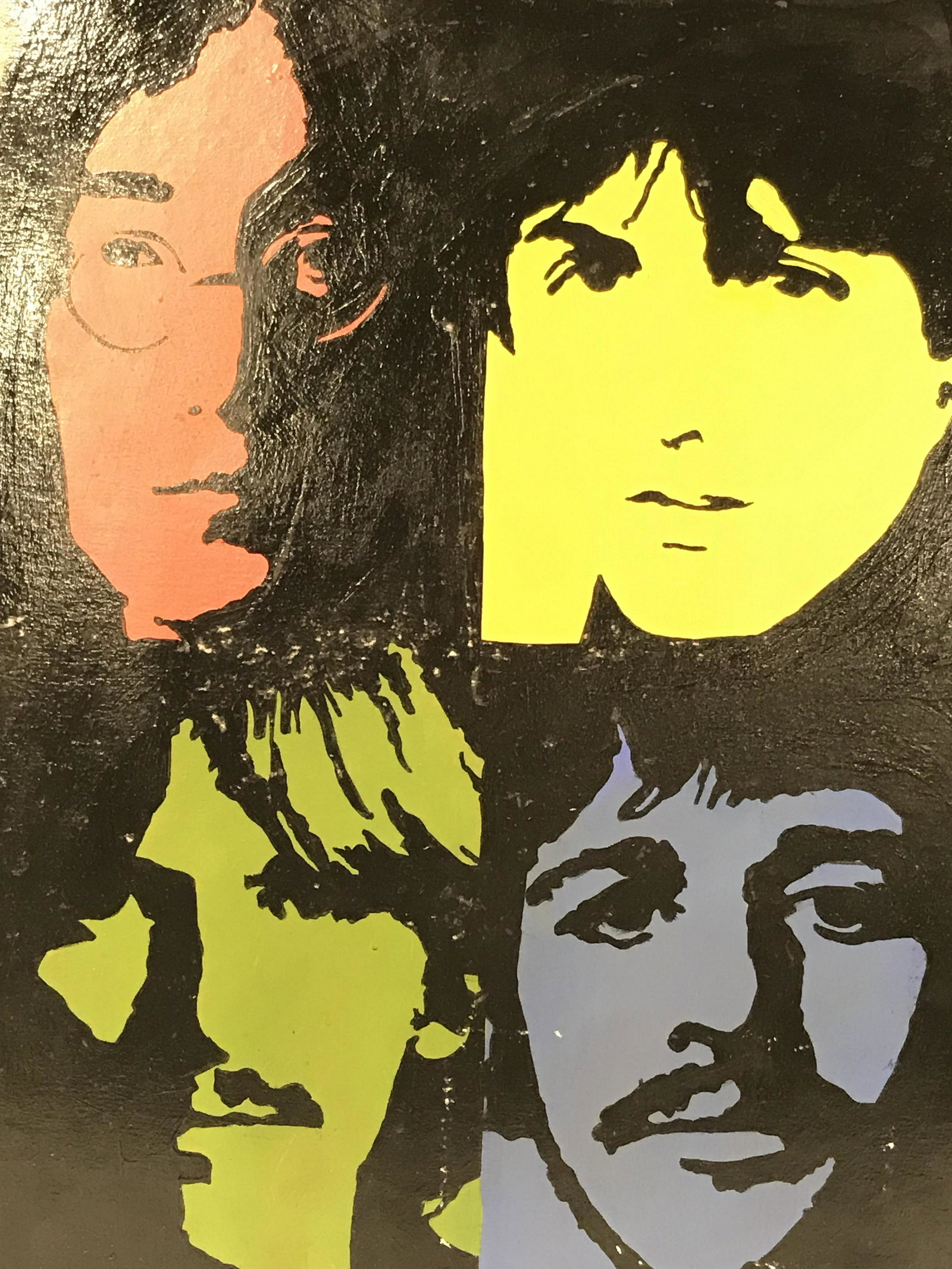Signed Oil on Board The Beatles AFTER Andy Warhol: Signed oil on board painting of The Beatles AFTER Andy Warhol, Please Note: All lots that do not carry established documented provenance nor any past record of auction history record are described in 