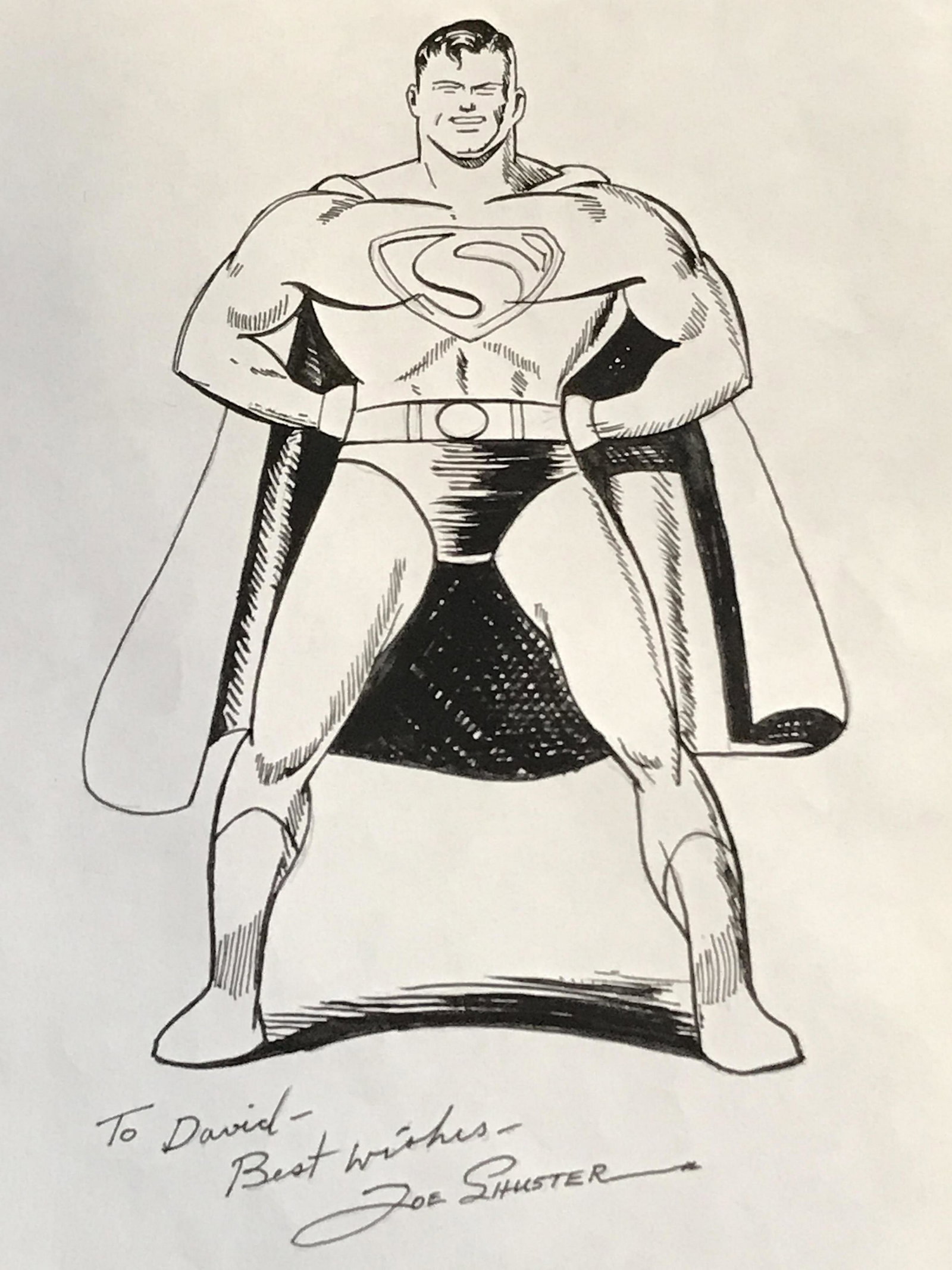 Signed Marker Superman Drawing AFTER Joe Shuster: Signed Marked Superman Drawing on paper AFTER Joe Shuster, Please Note: All lots that do not carry established documented provenance nor any past record of auction history record are described in the 
