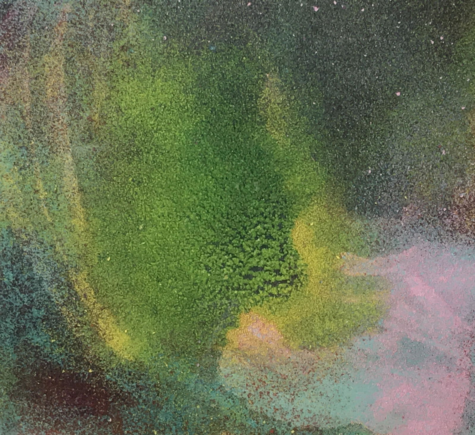 Signed Framed Spray Paint On Board: Signed framed spray paint on board, signed illegibly in the lower right corner in pencil possibly reads Natuan Bhamn, artist proof in the lower left corner in pencil reads 171, subject consists of an