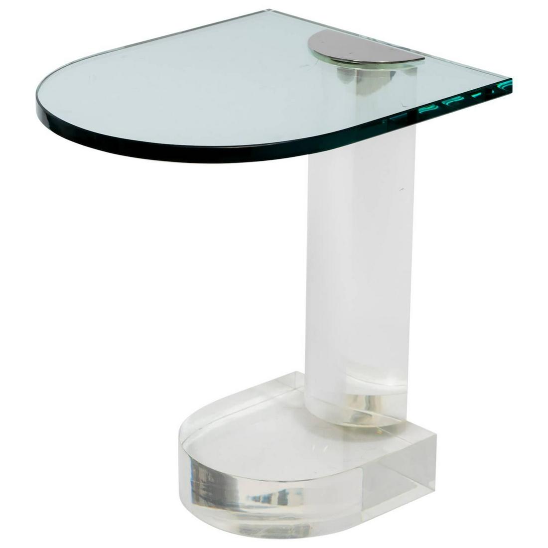 PACE Lucite Glass MCM Designer SideTable: Circa 1970”s pace end table, side table, drinks table, occasional table, lucite and glass mid century modern table, mod style, architectural style, property of Greenwich Connecticut Estate, measures