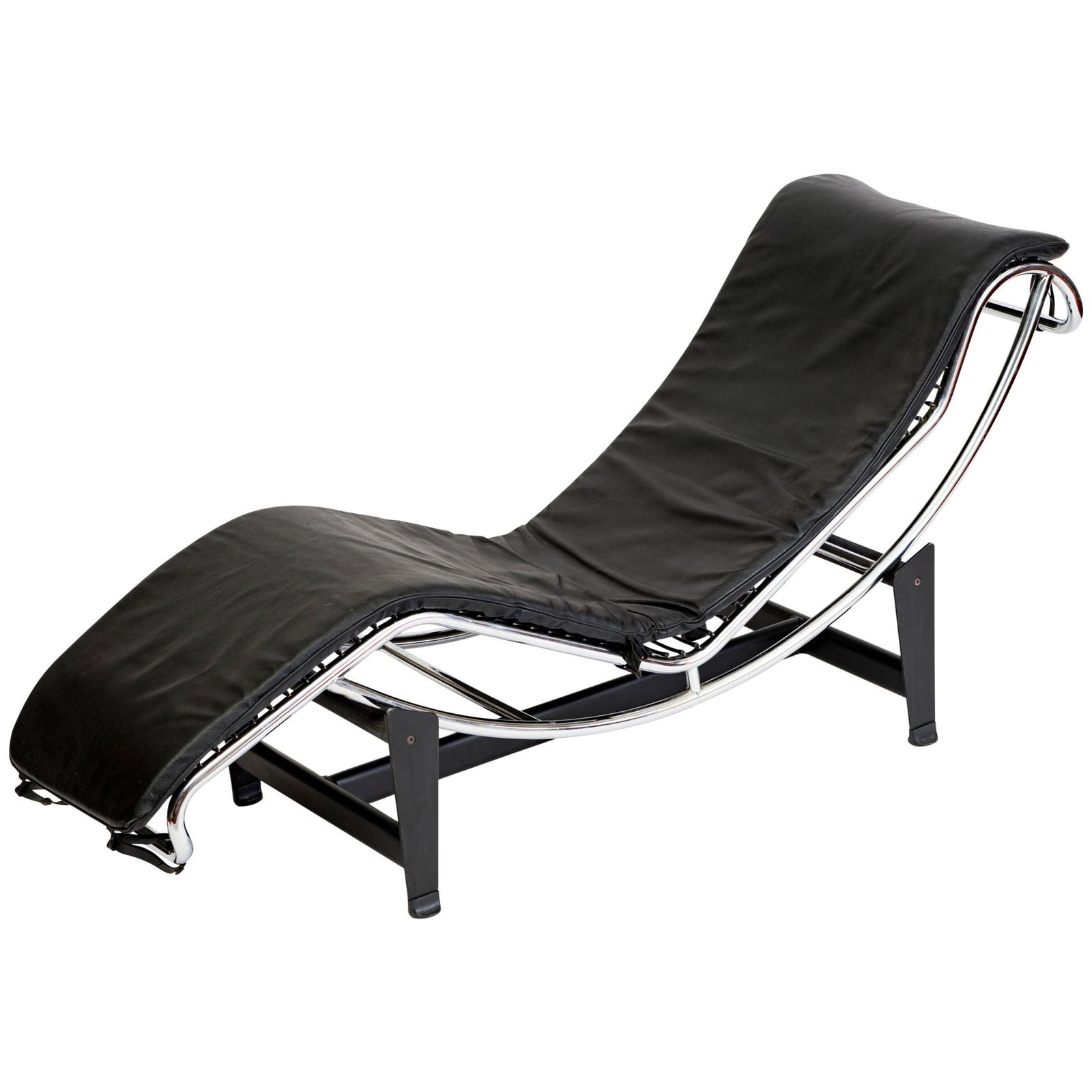 Vintage Italian LC4 Metal Leather Lounge Chair: Labeled underside reads Italy, Vintage MCM contoured lounge chair, shaped lounger measures ht 26 inches length 64 inches Depth 22.5 inches, LC4 Lounge chair, poss Le Corbusier Chaise reclined seating