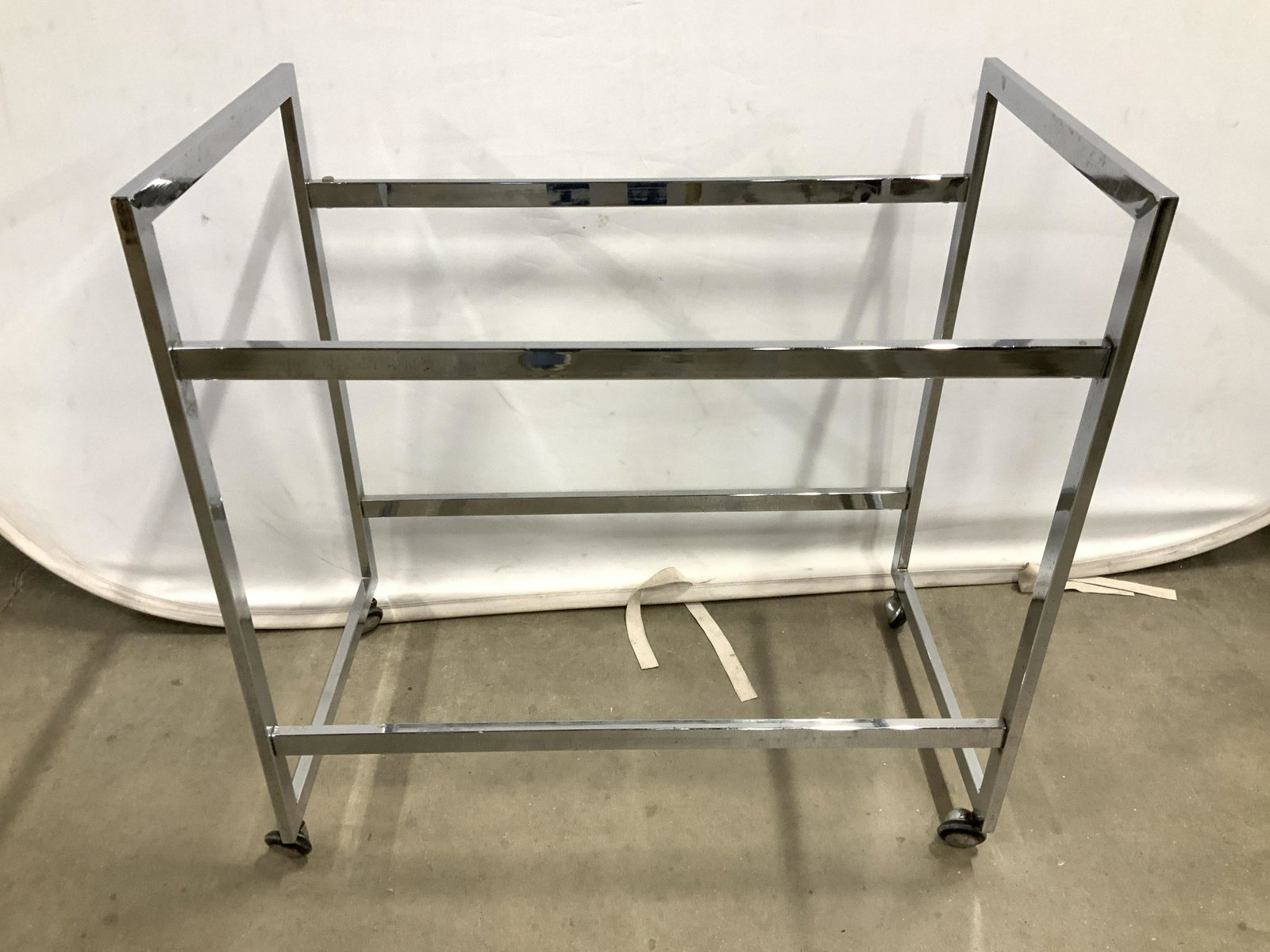 Two Tier Retro MCM bar Cart: Bar trolley, drinks cart, beverage cart, on wheels, mid century mid retro chrome cart, needs two glass shelves, measures ht 31.5 inches , top app 32 by 18.5 inches,