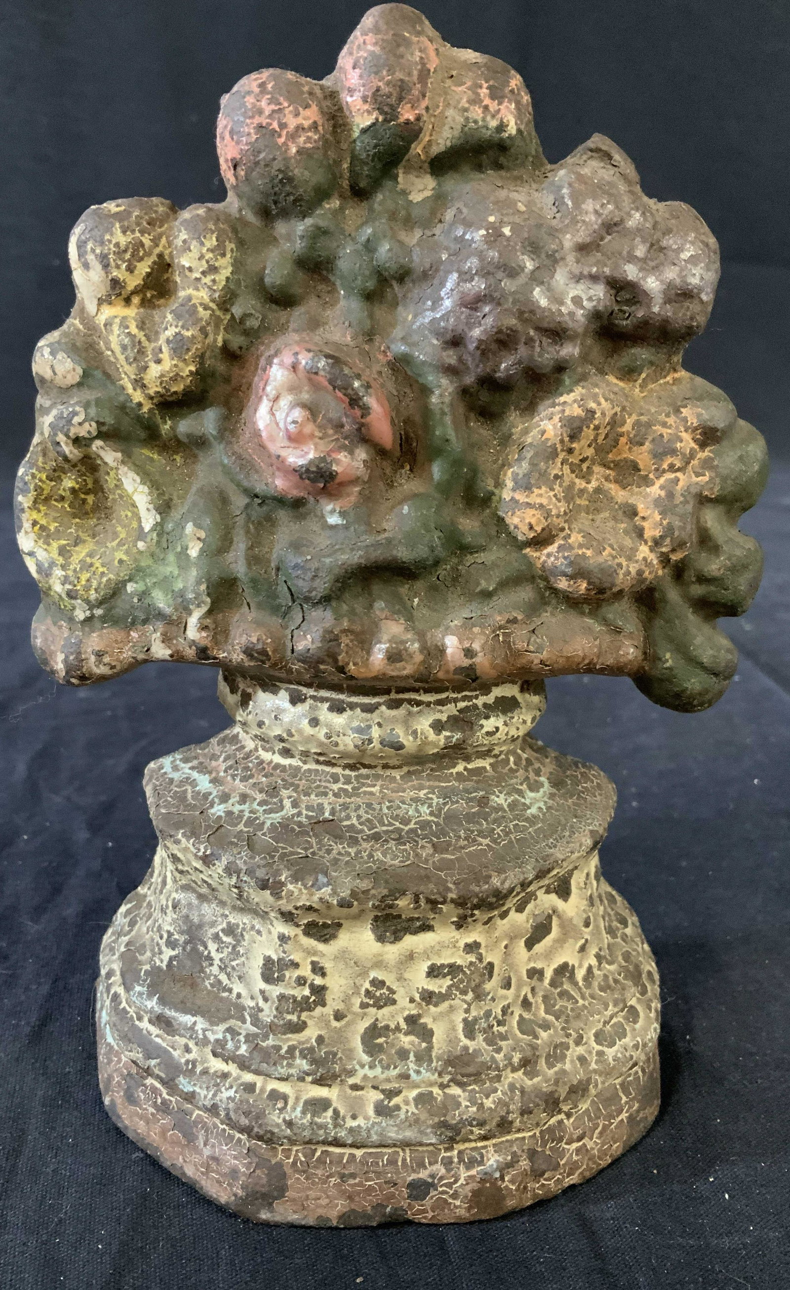 Antique Cast Iron Doorstop Floral Bouquet: With some original paint, collectible, iron door stop, decorative accessory, measures ht 7.5 inches width 5 inches,