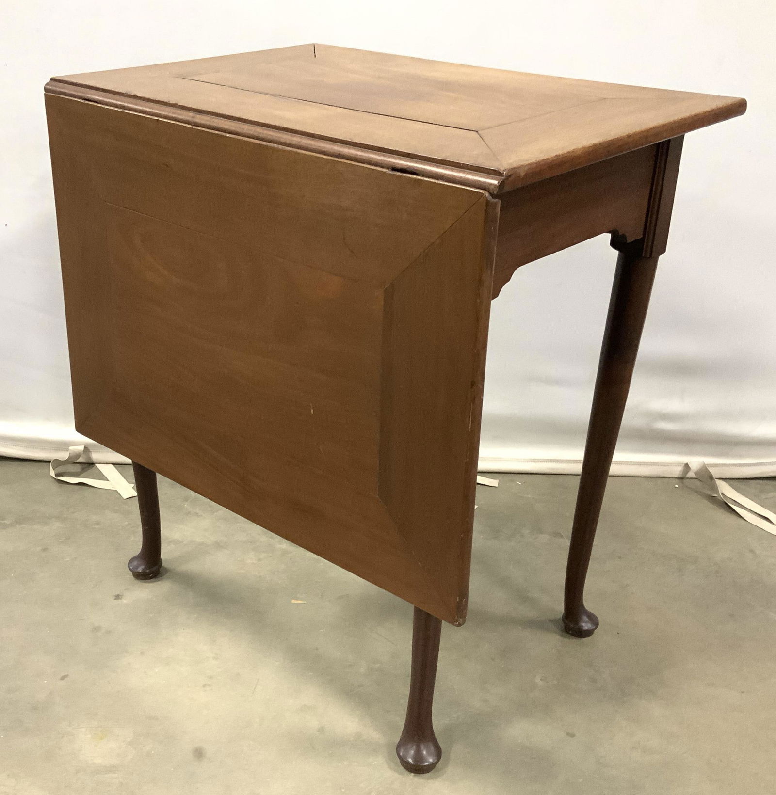 Unusual English Antique One Sided Drop Leaf Table: Antique English side table, end table, game table, occasional table, Georgian Style , possibly circa 18th century, with one side drop measures ht 29 inches, top measures 26 by 19 inches, width of drop