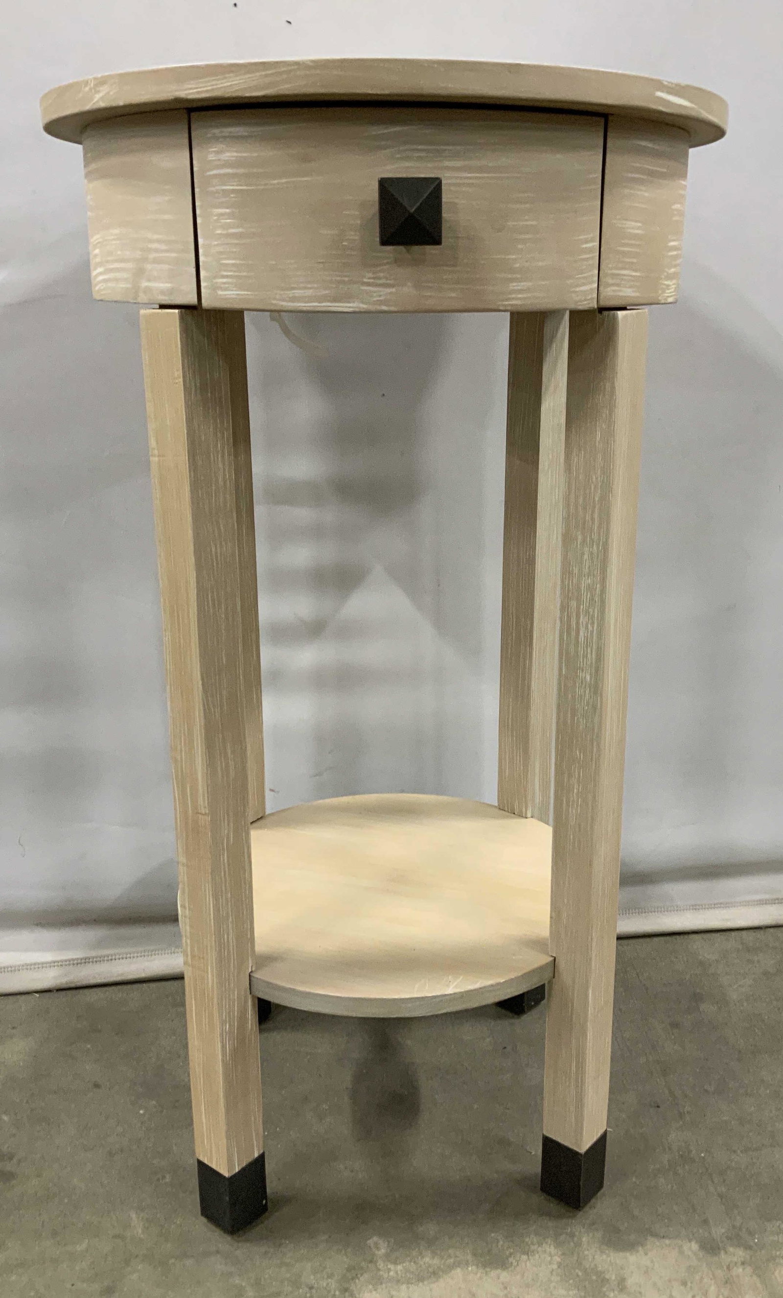 Hieu Long , Labeled Round Side Table: Circular end table, side table night table with single drawer and lower shelf, lamp table, night stand, drinks table, measures ht 29 inches diameter app 16 inches