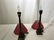 Pair of Wooden Lamps with Red Shades - 2