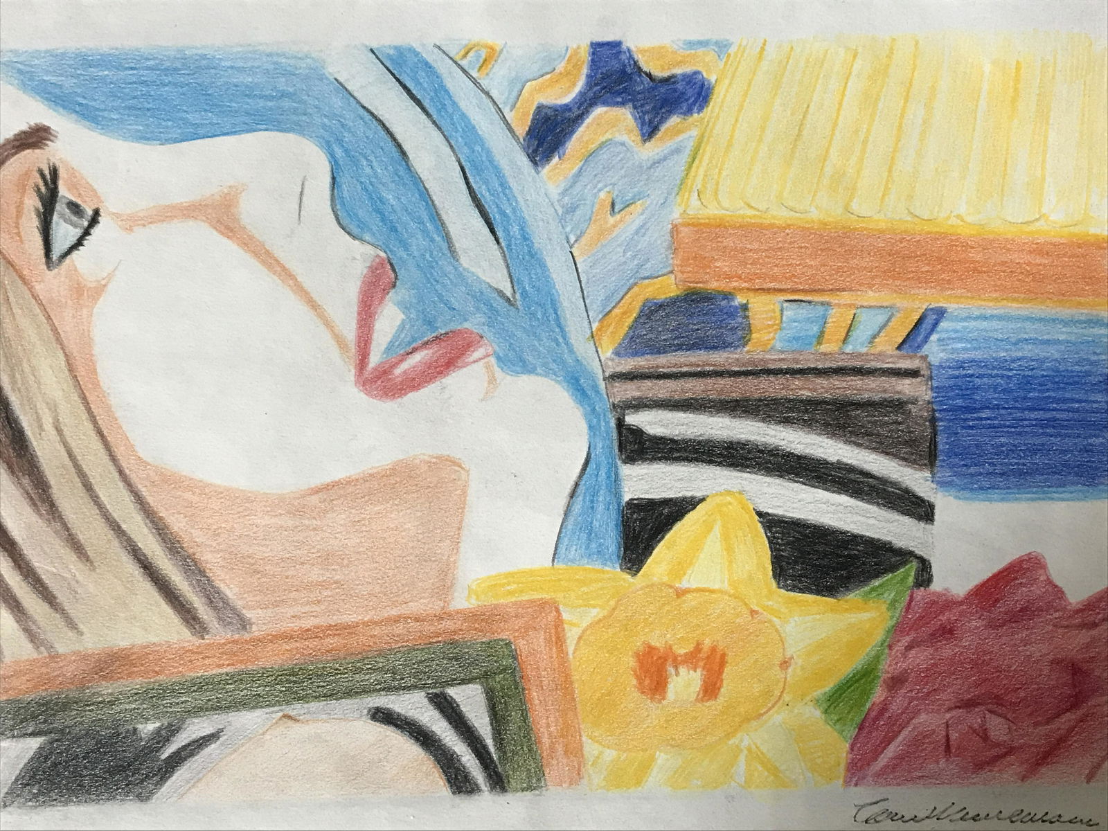 Signed Colored Pencil Drawing AFTER Tom Wesselmann: Signed Colored pencil drawing on paper AFTER Tom Wesselman, Please Note: All lots that do not carry established documented provenance nor any past record of auction history record are described in the