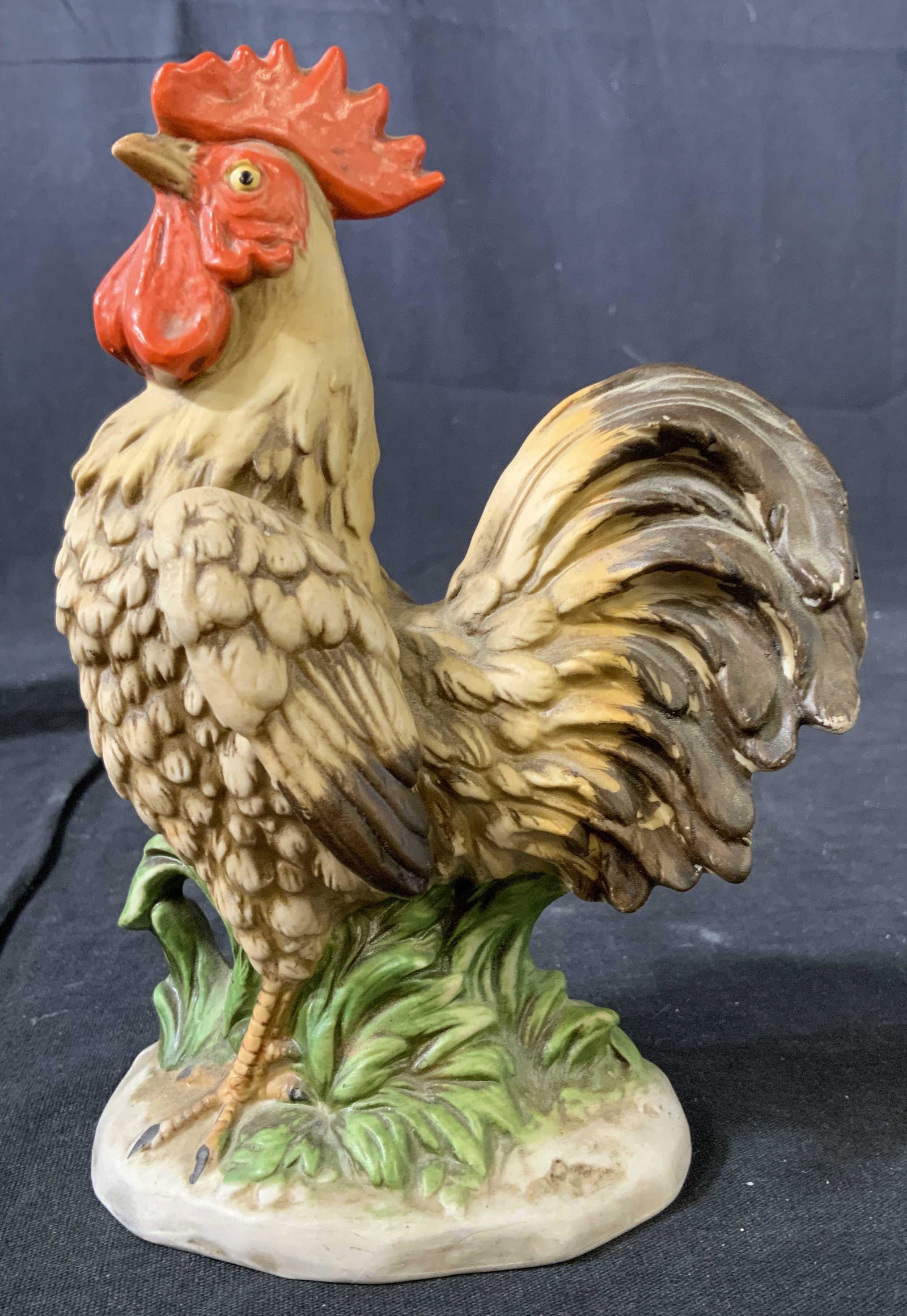 Signed Bisque Porcelain Rooster Figural: Signed illegible underside, bisque porcelain rooster, collectible table ware, decorative accessory