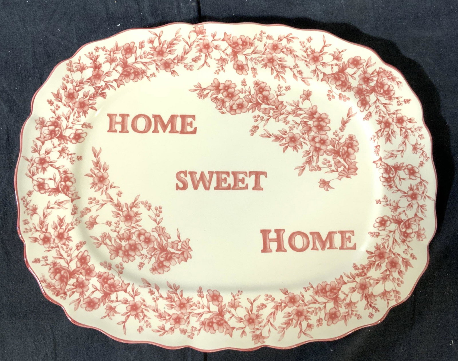 Vintage Home Sweet Home Ceramic Porcelain: Platter, decorative accessory, transfer ware style, toile ware style, collectible platter, wall hanging, measures app 11.5 by 14.5 inches