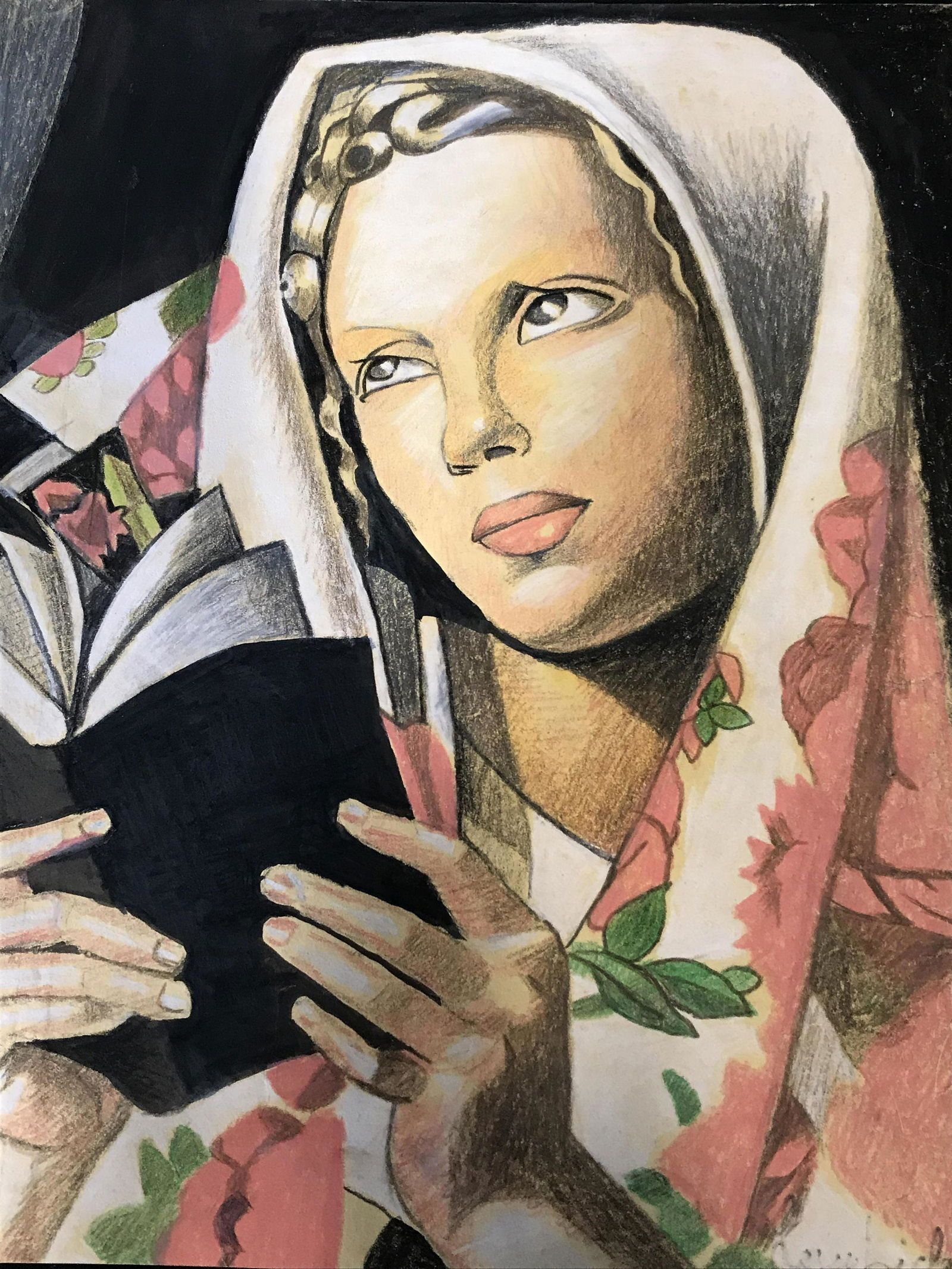 Signed Colored Pencil AFTER Tamara De Lempicka: Signed colored pencil drawing on heavy weight paper AFTER Tamara De Lempicka, Please Note: All lots that do not carry established documented provenance nor any past record of auction history record ar