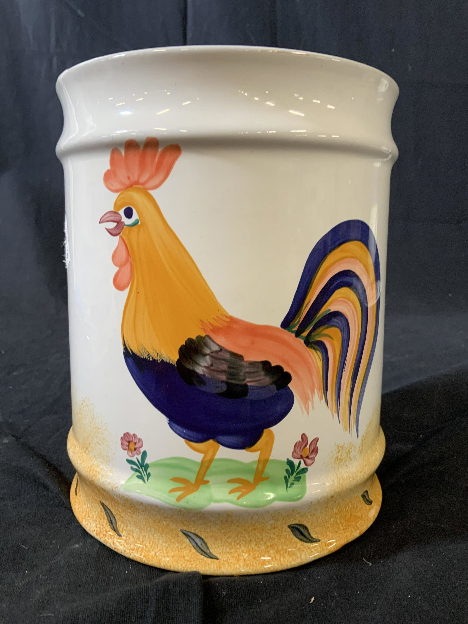 Hand Painted Herend Rooster Canister: No lid, hand painted spoon or utensil vessel, kitchen ware, ceramics, hand painted, height app 7.5 inches