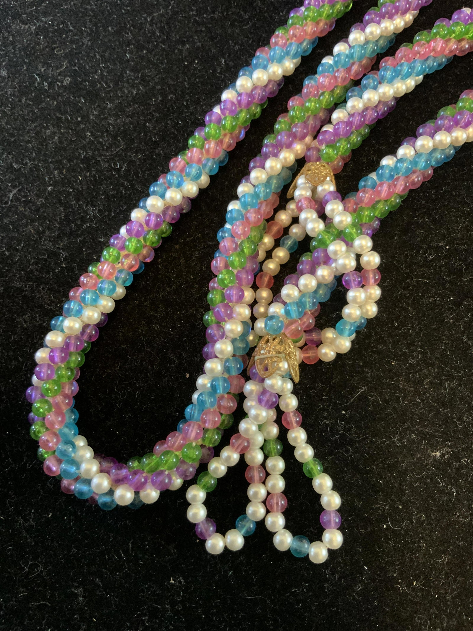 Vintage Multi Strand Multi Colored Bead Necklace: Lariat style or drop style or Bolo Tie Style, multi ways to wear designed necklace, open length app 36 inches, , vintage necklace, vintage jewelry, estate jewelry, fashion accessory, summer vintage fa