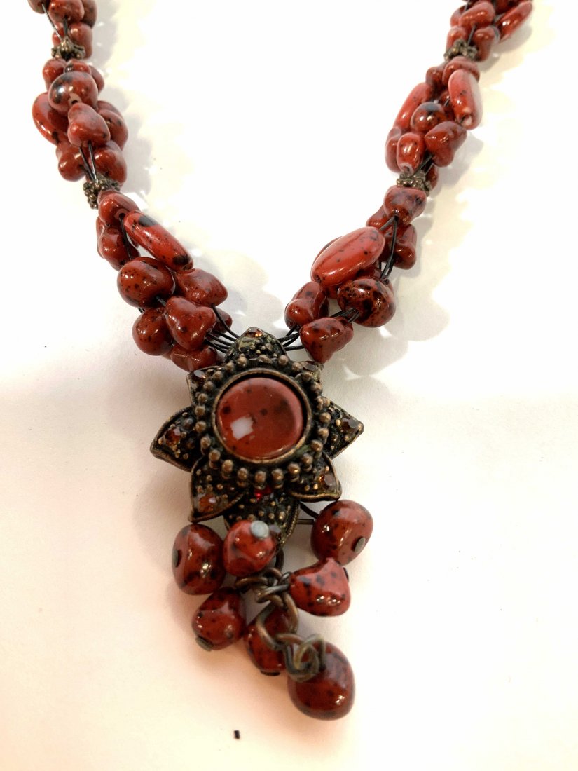 Group Lot Vintage Costume Jewelry: Faux stone necklaces, bracelets, beads, pendants, two bead strands no clamp, Art Deco style bracelet, wearables, vintage jewelry, fashion jewelry, costume jewelry