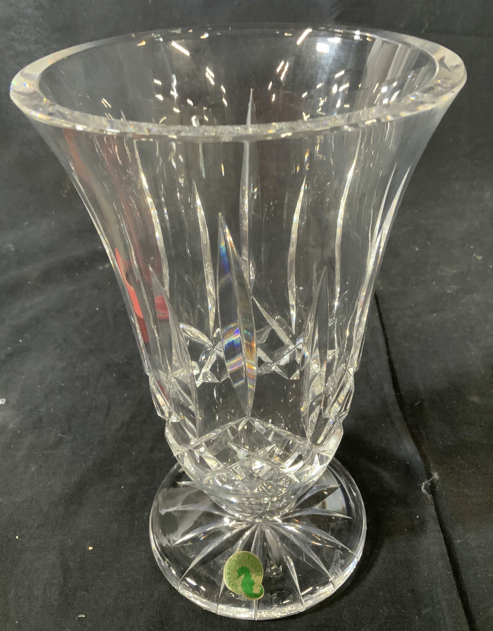Waterford Lismore Vase w original Box: Waterford crystal vase, tableware, vessel, cut crystal table ware, minor chip underside of base and photographed, measures ht 8.5 inches diameter 5.25 inches, lismore by Waterford