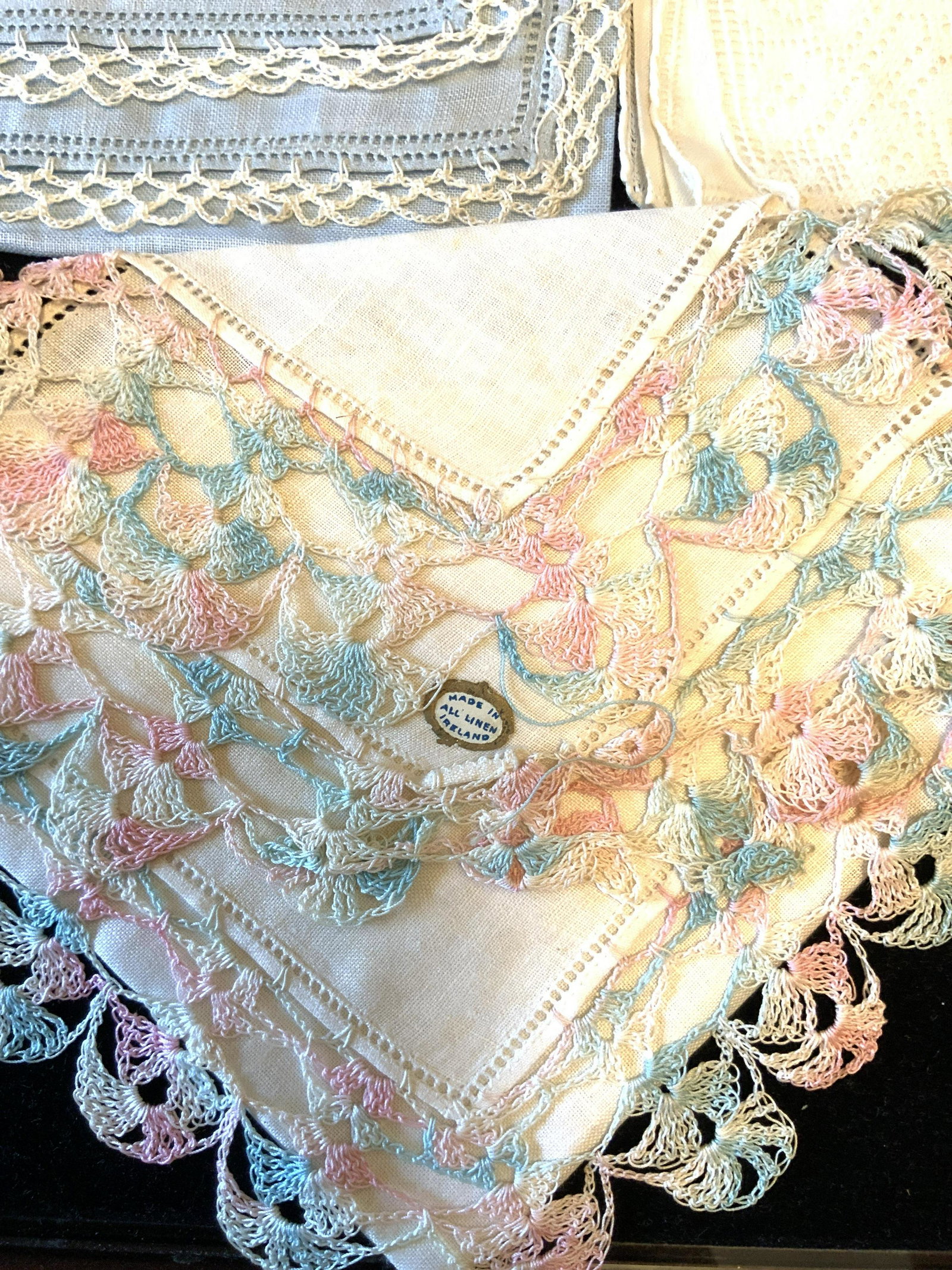 Vintage Irish Linens and Handkerchiefs: In box, group of pressed, ironed cleaned handkerchiefs, Irish linen, collectible vintage linens,